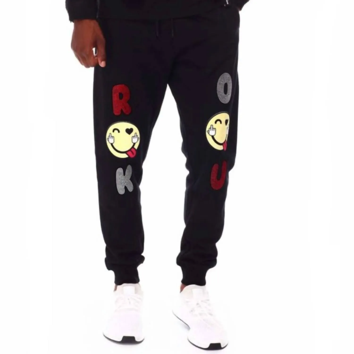 Men's Rhinestone No Hard Feelings Sweatpant In Black