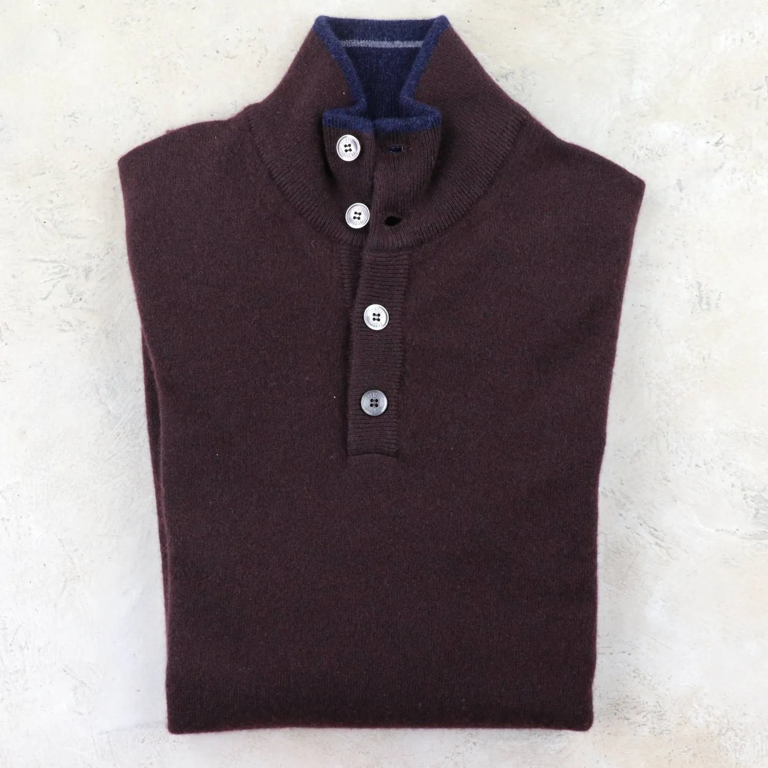 Men's Scirocco Tricolor Half Button Cashmere Sweater In Amarone