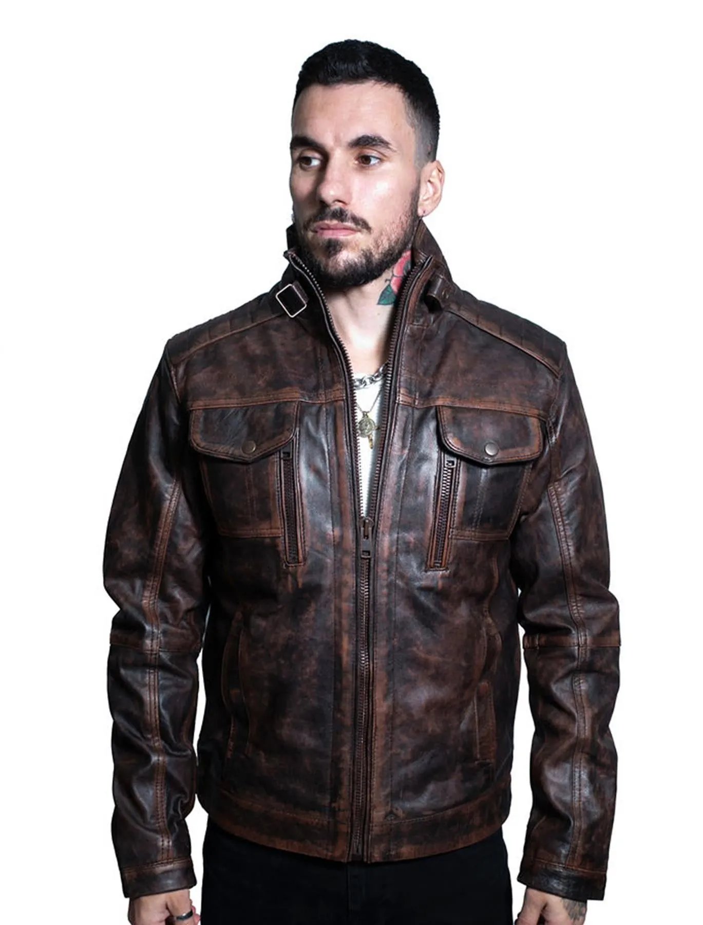 Men's Vintage Leather Biker Jacket-Cape Town