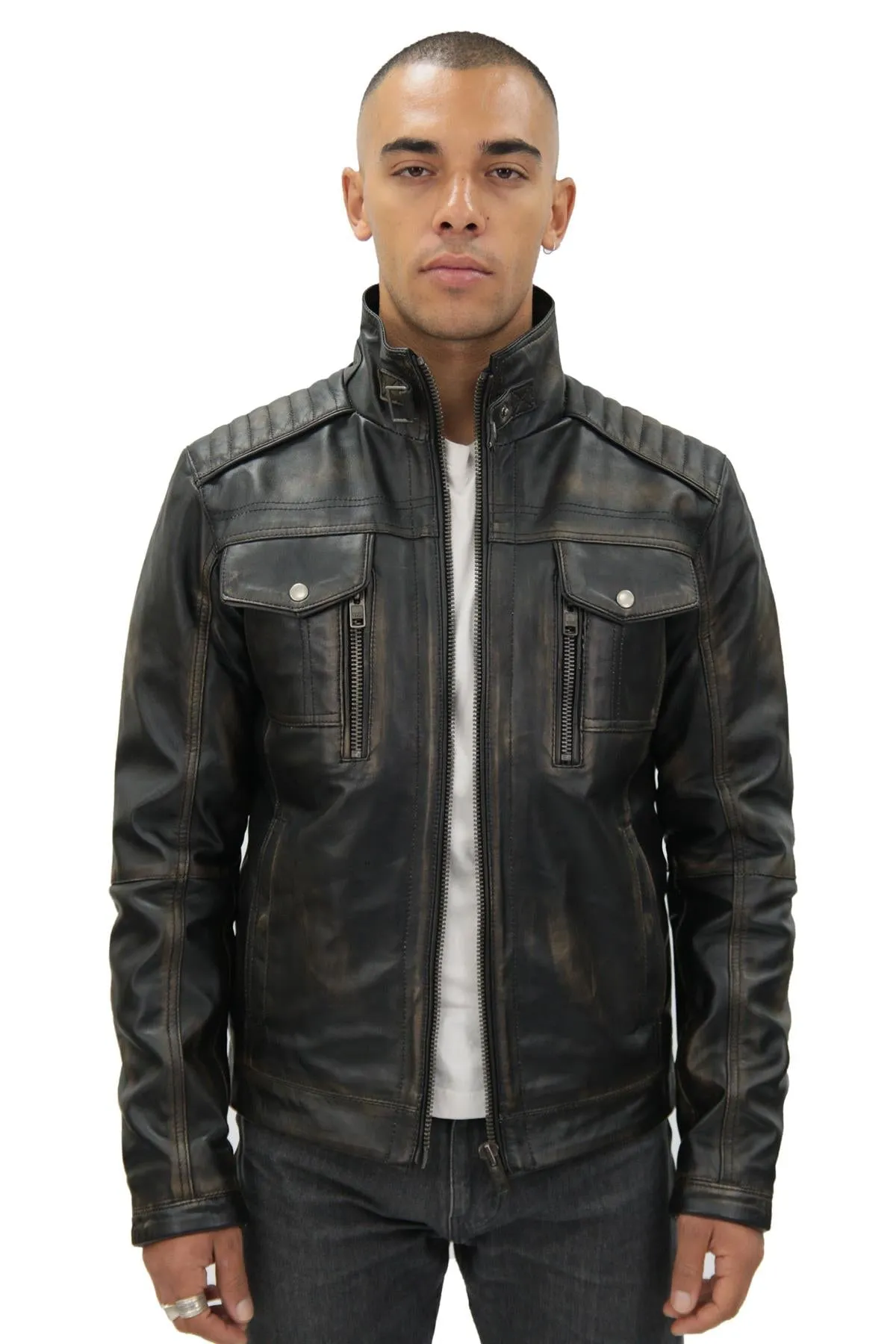 Men's Vintage Leather Biker Jacket-Cape Town