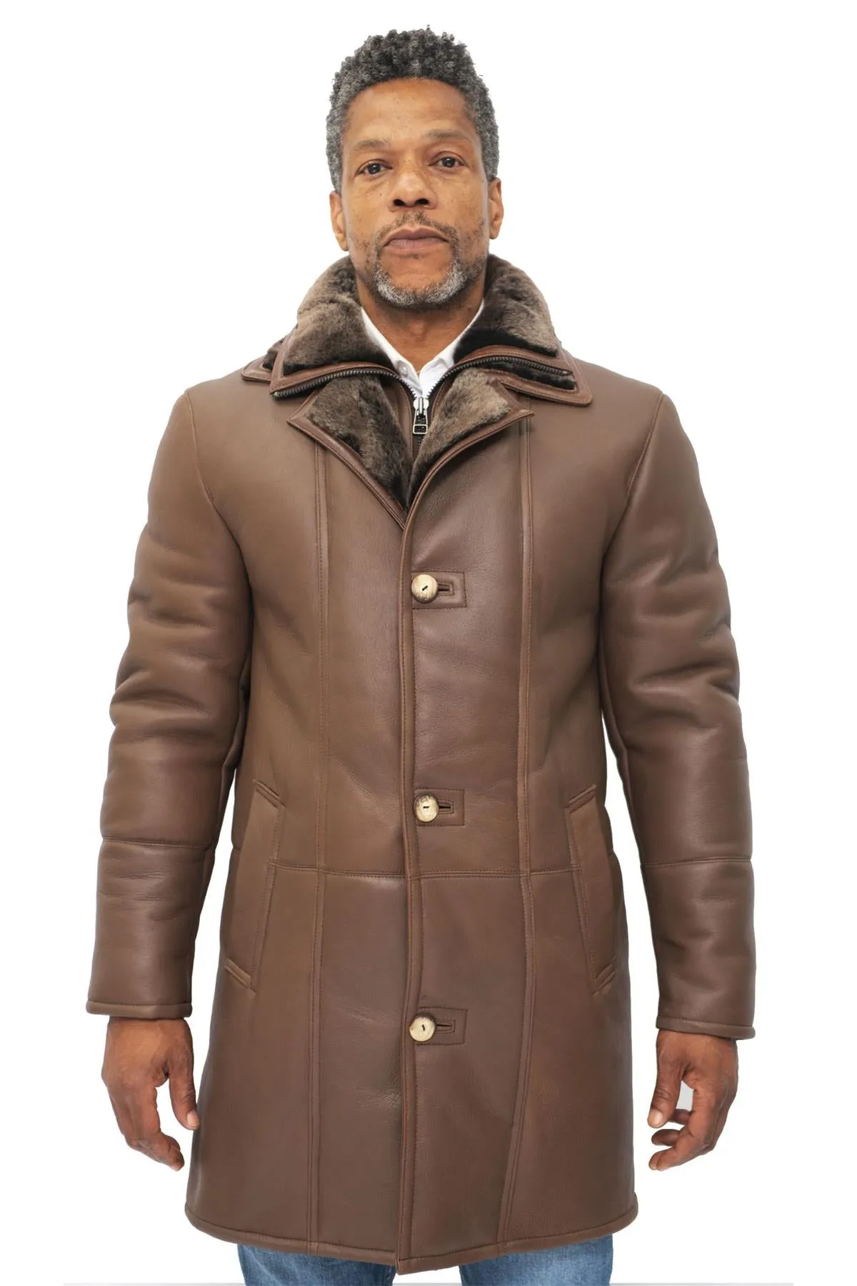 Mens Warm Shearling Sheepskin Leather Coat-Ilford