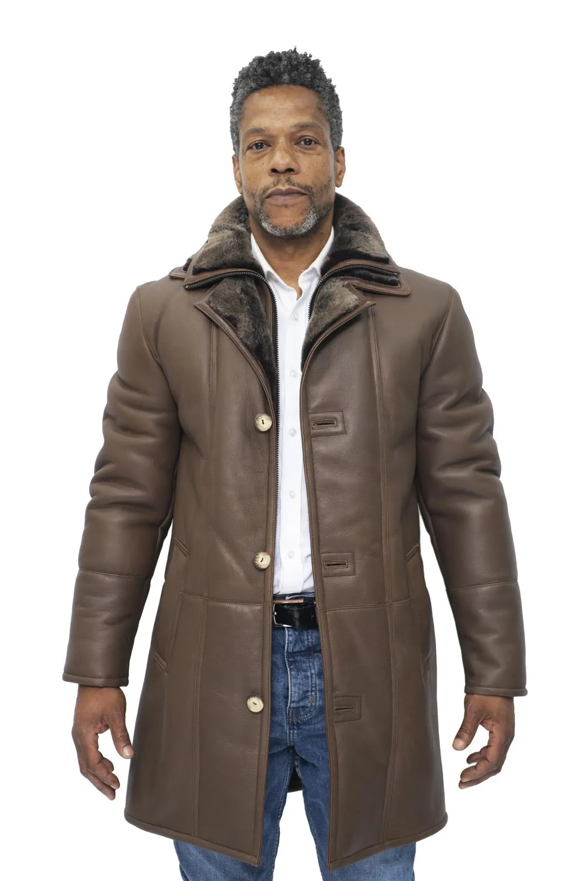 Mens Warm Shearling Sheepskin Leather Coat-Ilford