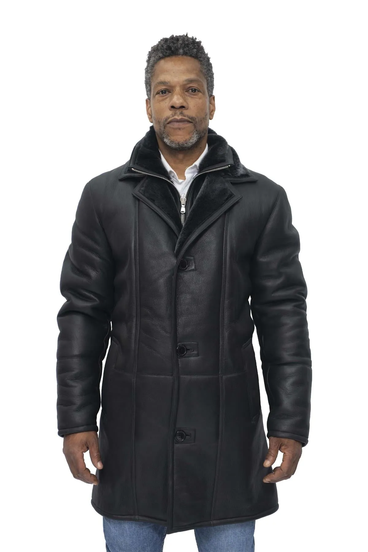 Mens Warm Shearling Sheepskin Leather Coat-Ilford