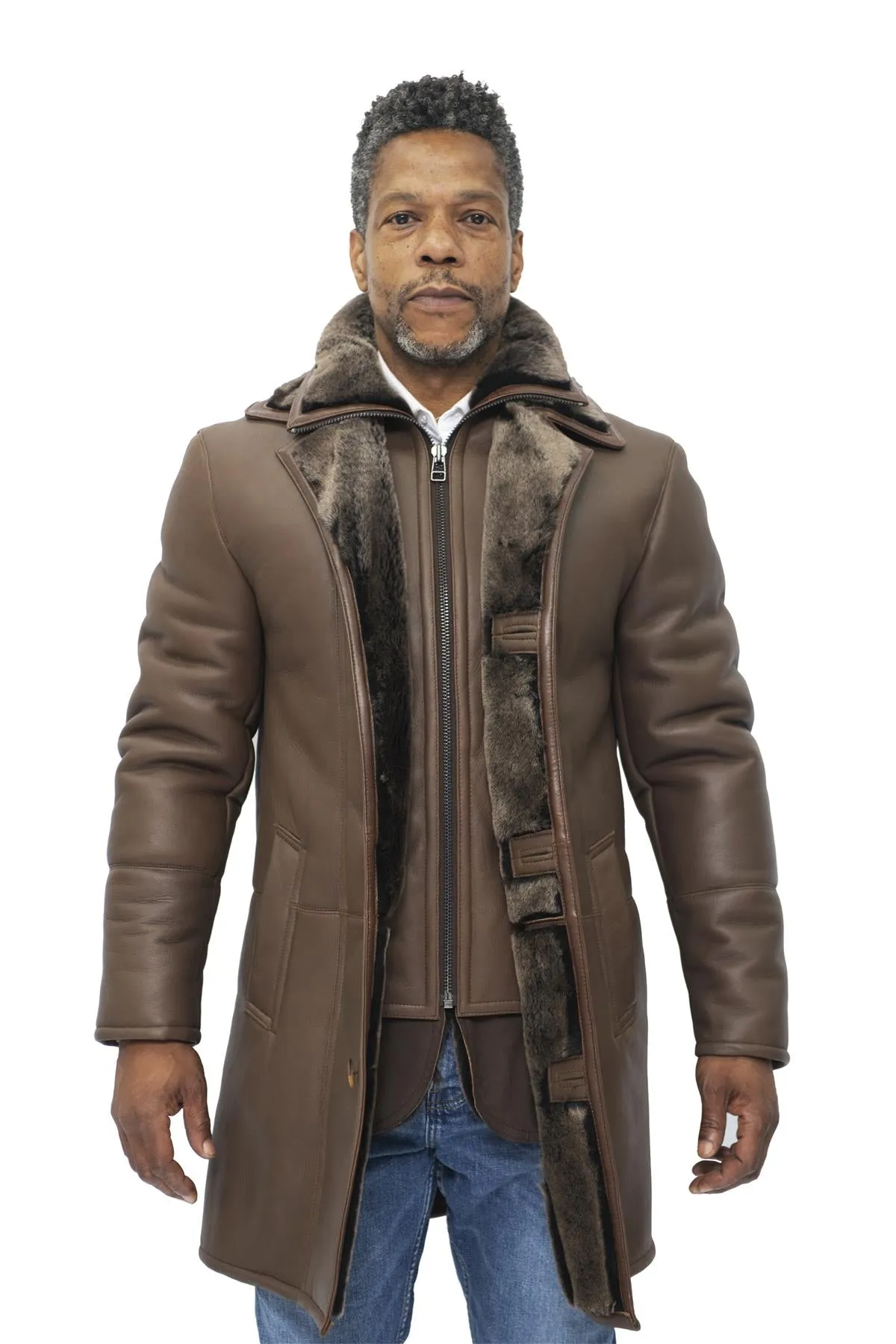 Mens Warm Shearling Sheepskin Leather Coat-Ilford