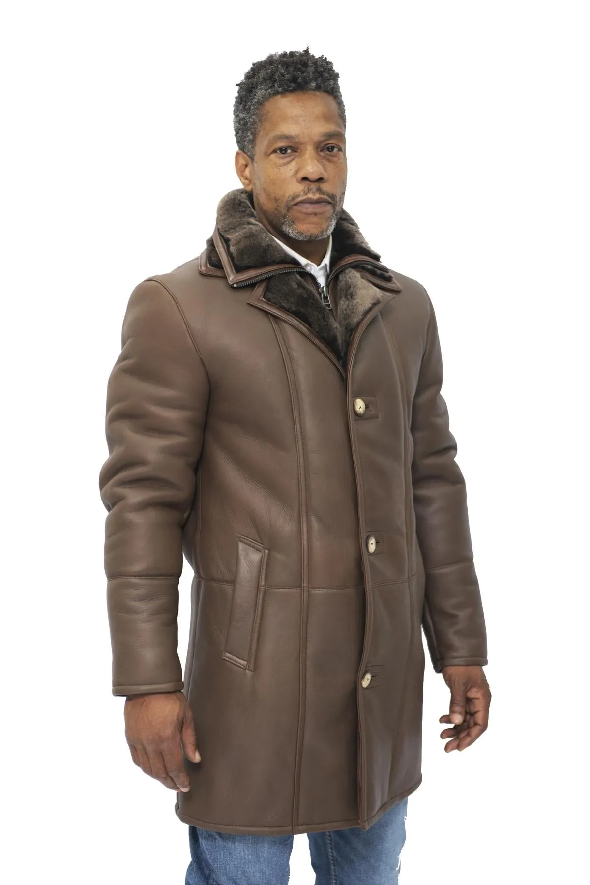 Mens Warm Shearling Sheepskin Leather Coat-Ilford