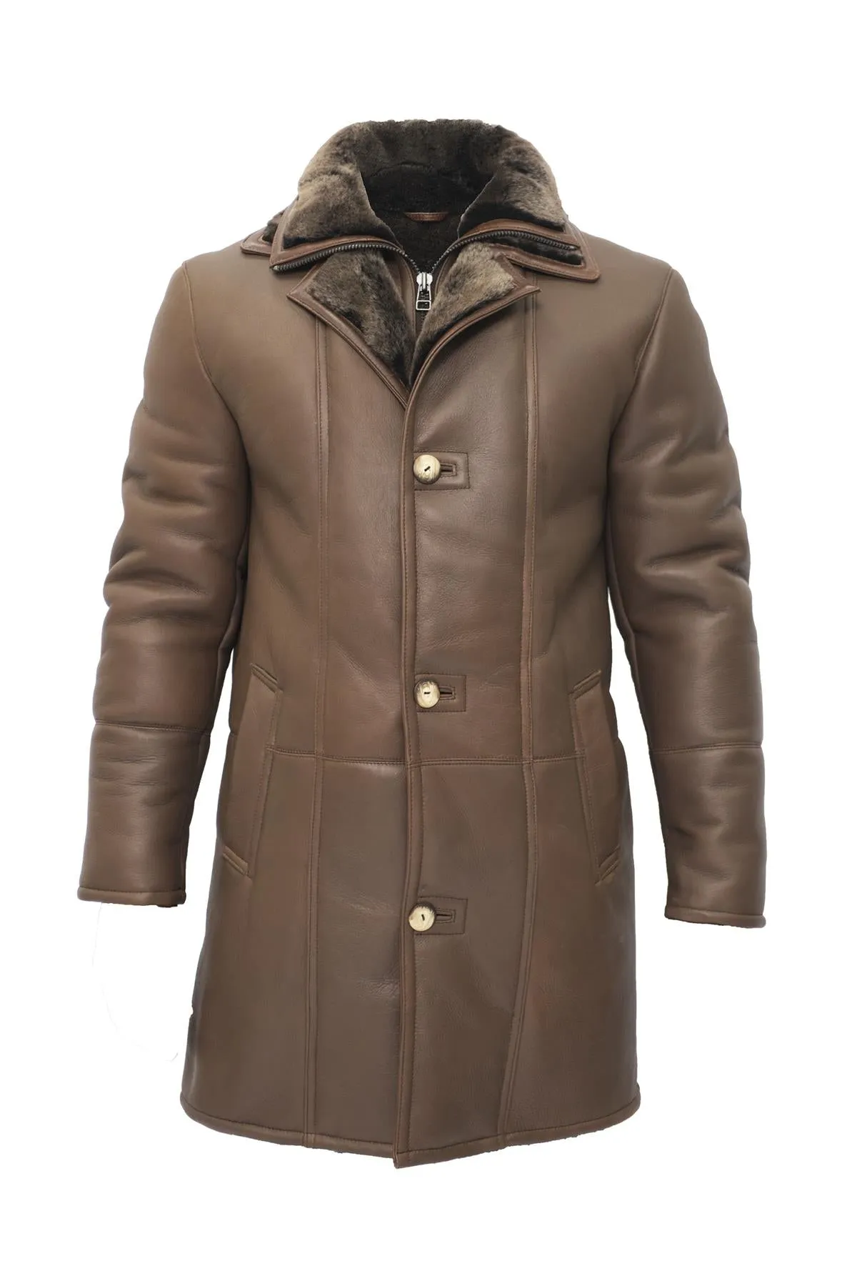 Mens Warm Shearling Sheepskin Leather Coat-Ilford