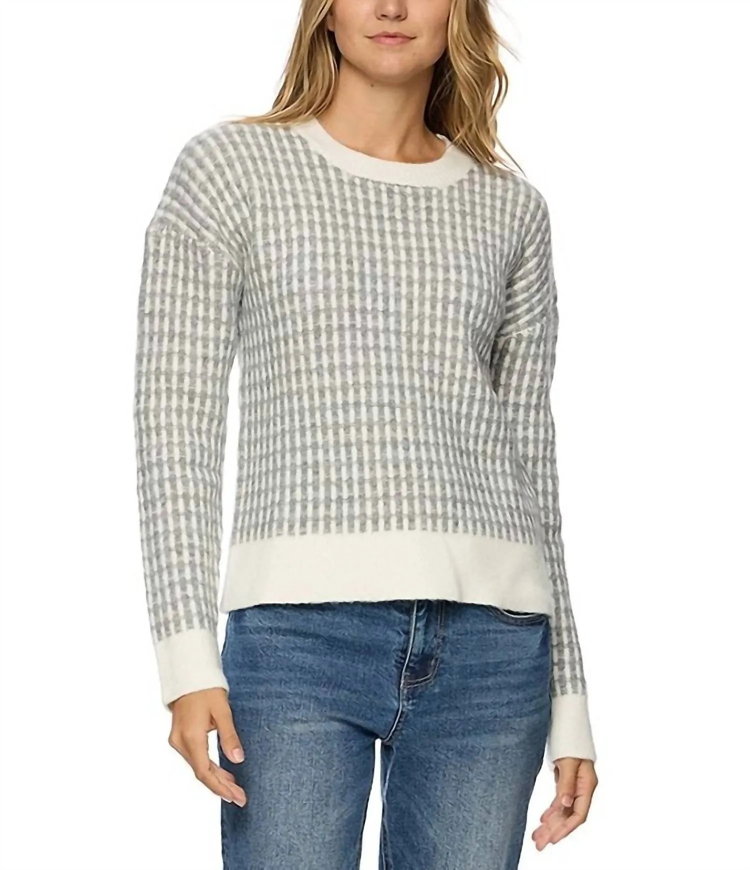 Michie Crew Sweater In Grey/white