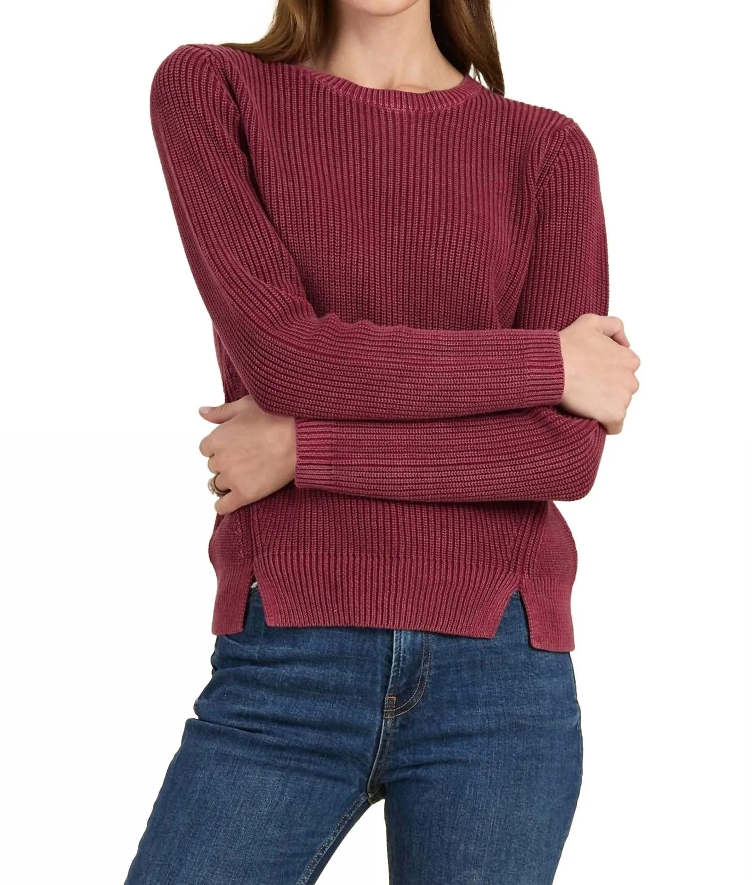 Mineral Wash Shaker Sweater In Cayenne