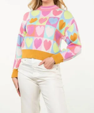 Mock Neck Heart Knit Sweater In Multi