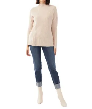 Mock Neck Tunic Sweater In Light Tan
