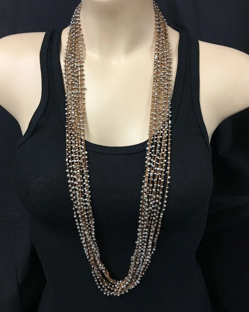 Multi Strand Beaded Necklace Silver Beads