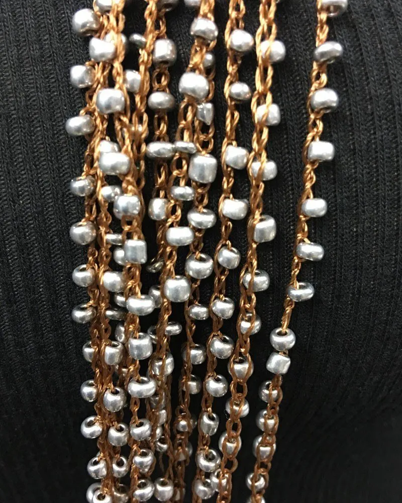 Multi Strand Beaded Necklace Silver Beads