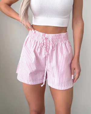 Nautical Charm Striped Tie Shorts - Pink