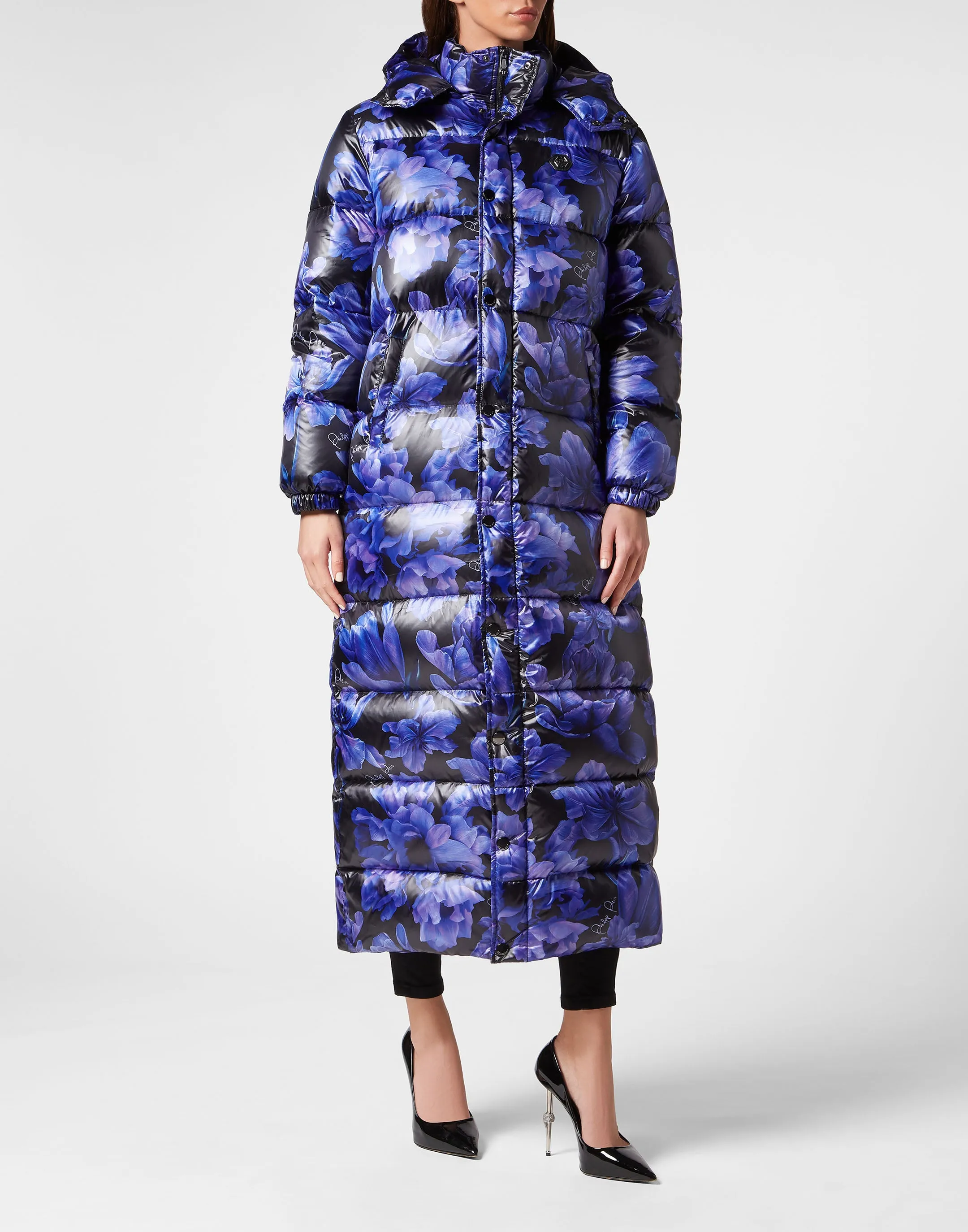 Nylon Superlong Down Jacket Flowers
