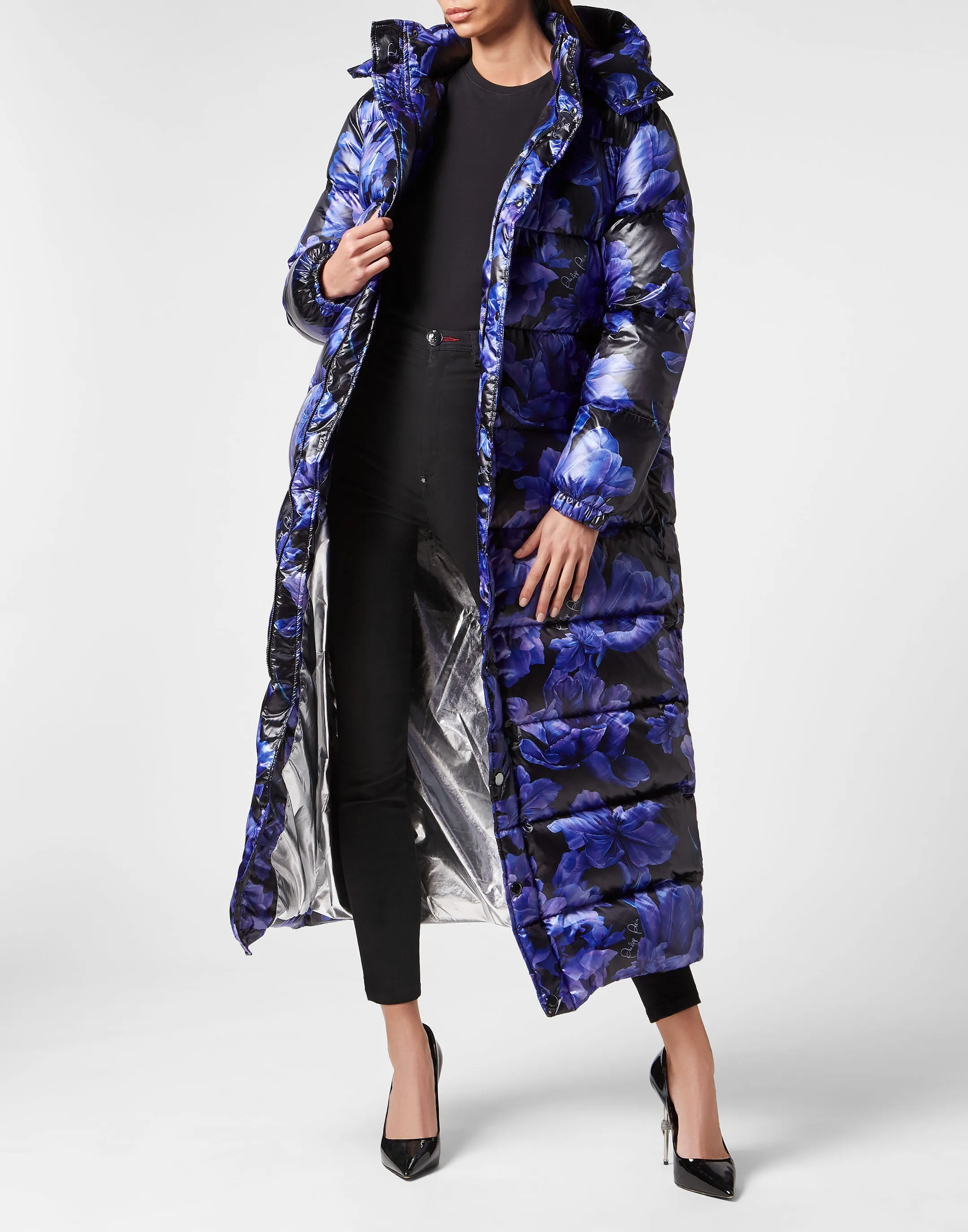 Nylon Superlong Down Jacket Flowers