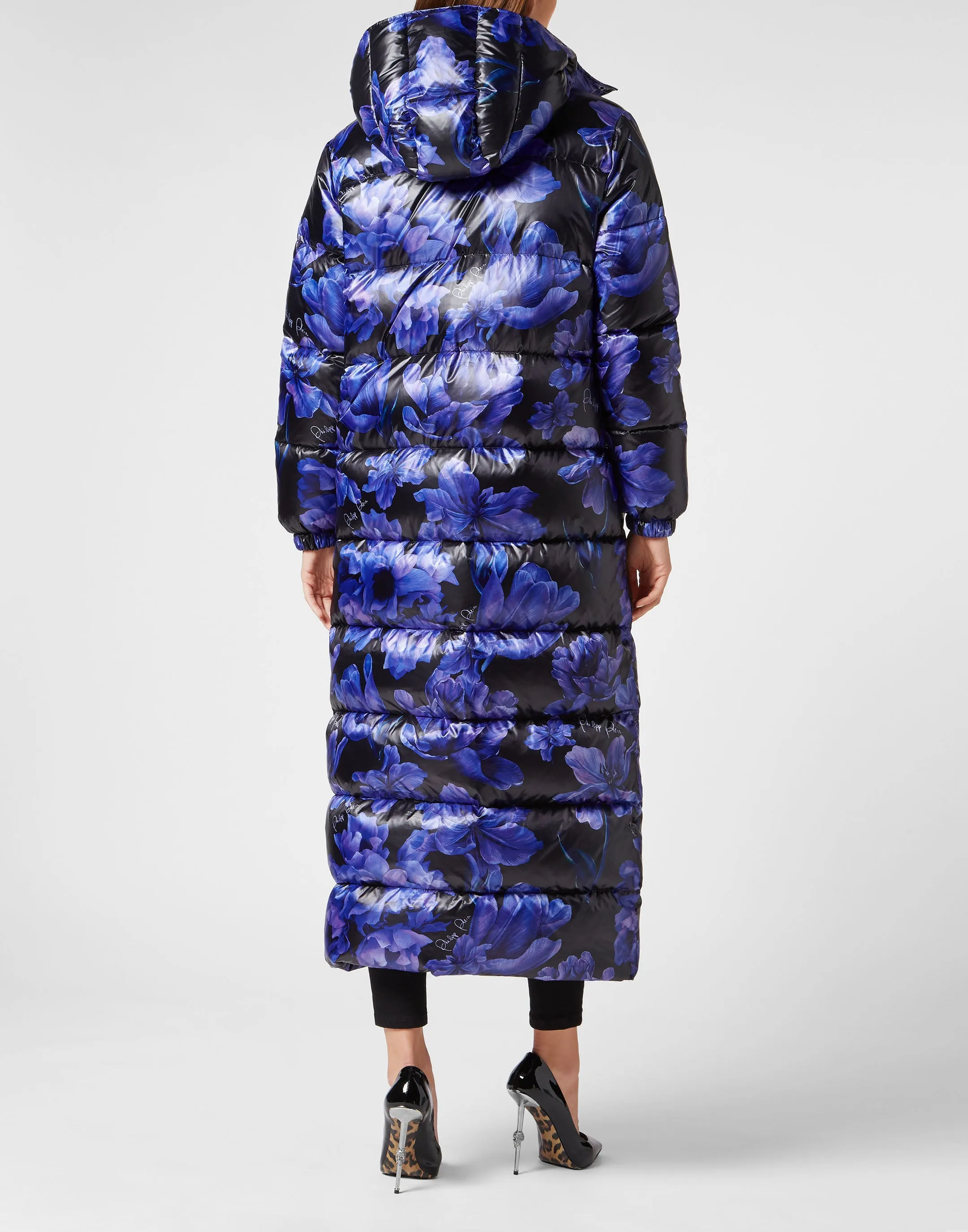 Nylon Superlong Down Jacket Flowers