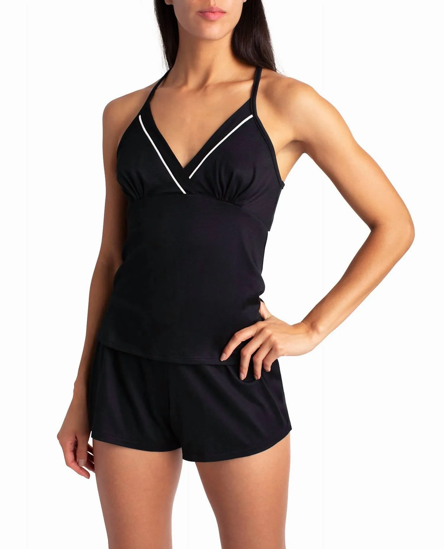 Peached Jersey Three-Piece Sleepwear Set In Black
