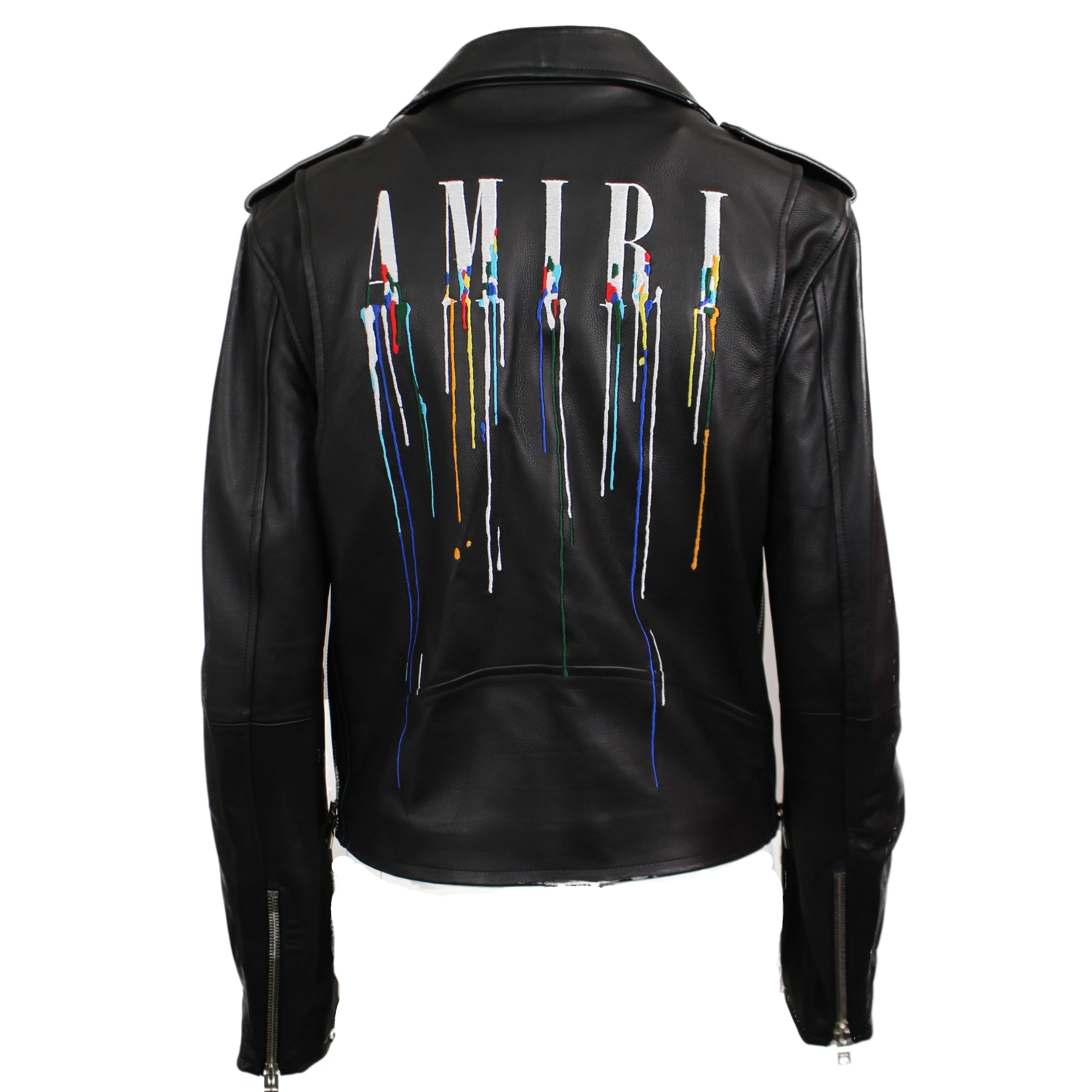 PERFECTO WITH PAINT EMBROIDERY Black Leather Jacket