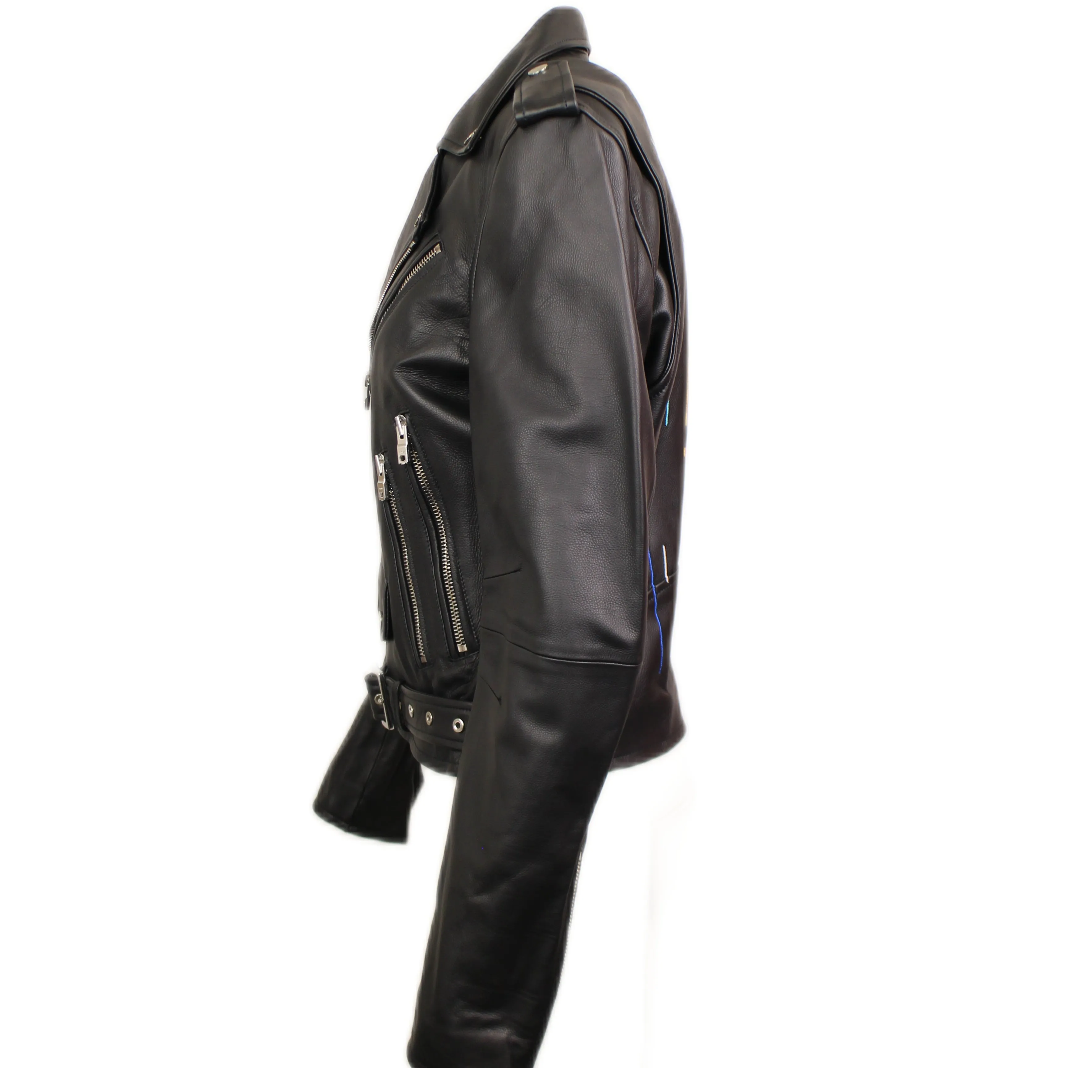 PERFECTO WITH PAINT EMBROIDERY Black Leather Jacket