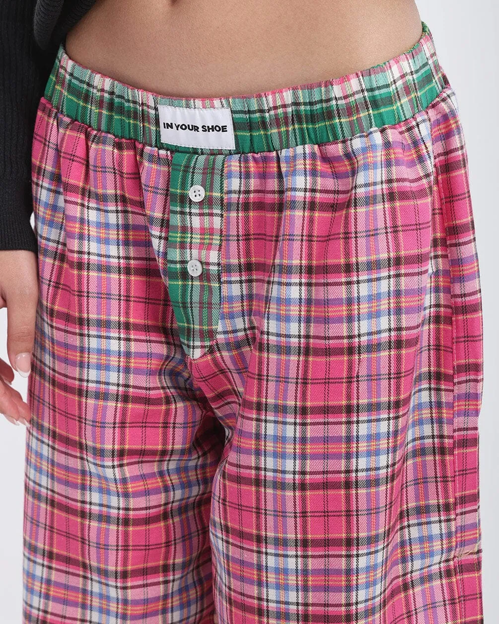 Pink Black Multicolor Plaid Boxer Pants
