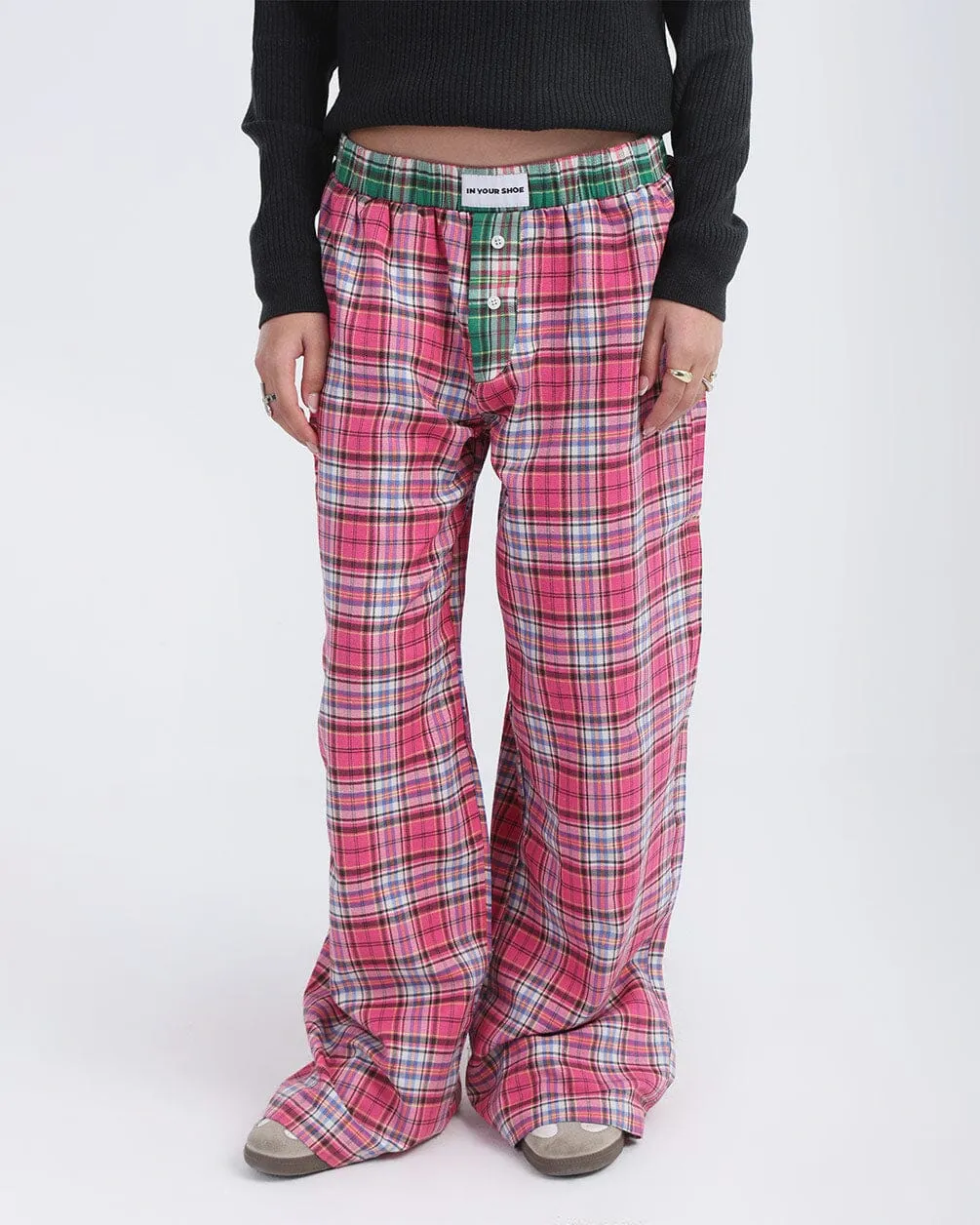 Pink Black Multicolor Plaid Boxer Pants