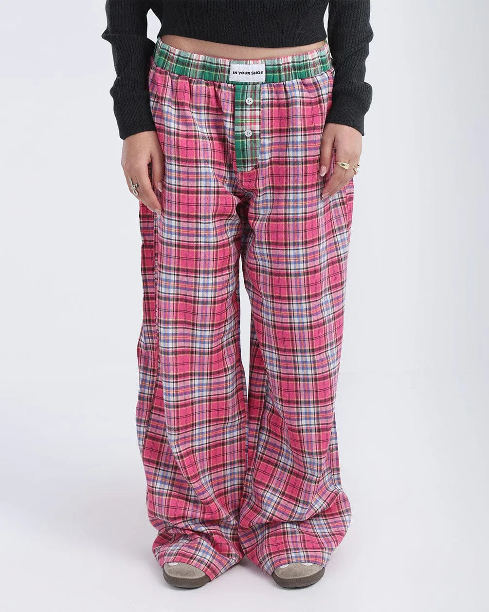 Pink Black Multicolor Plaid Boxer Pants
