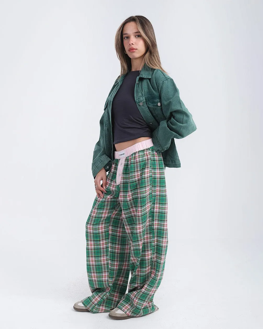 Pink Green Multicolor Plaid Boxer Pants