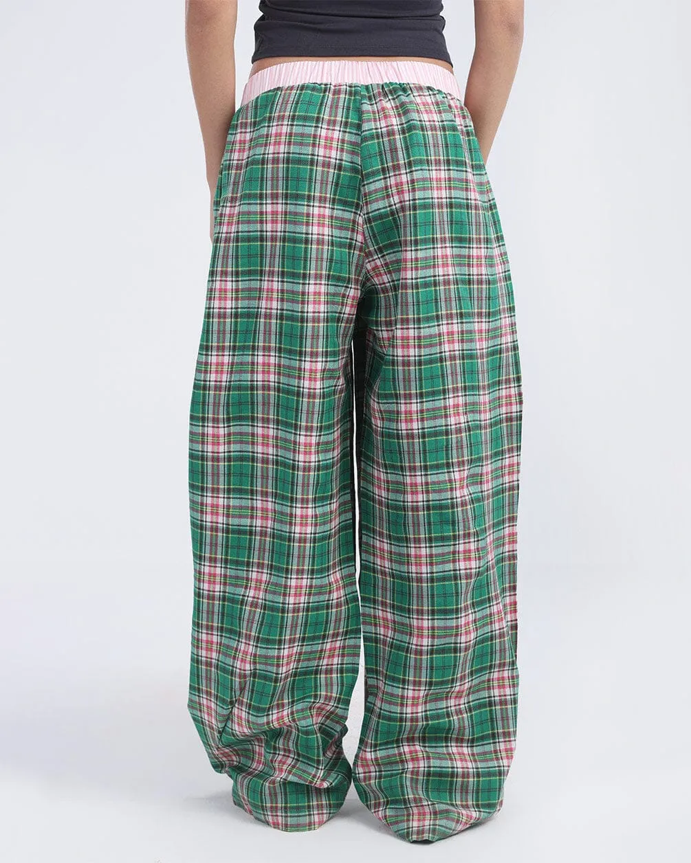 Pink Green Multicolor Plaid Boxer Pants