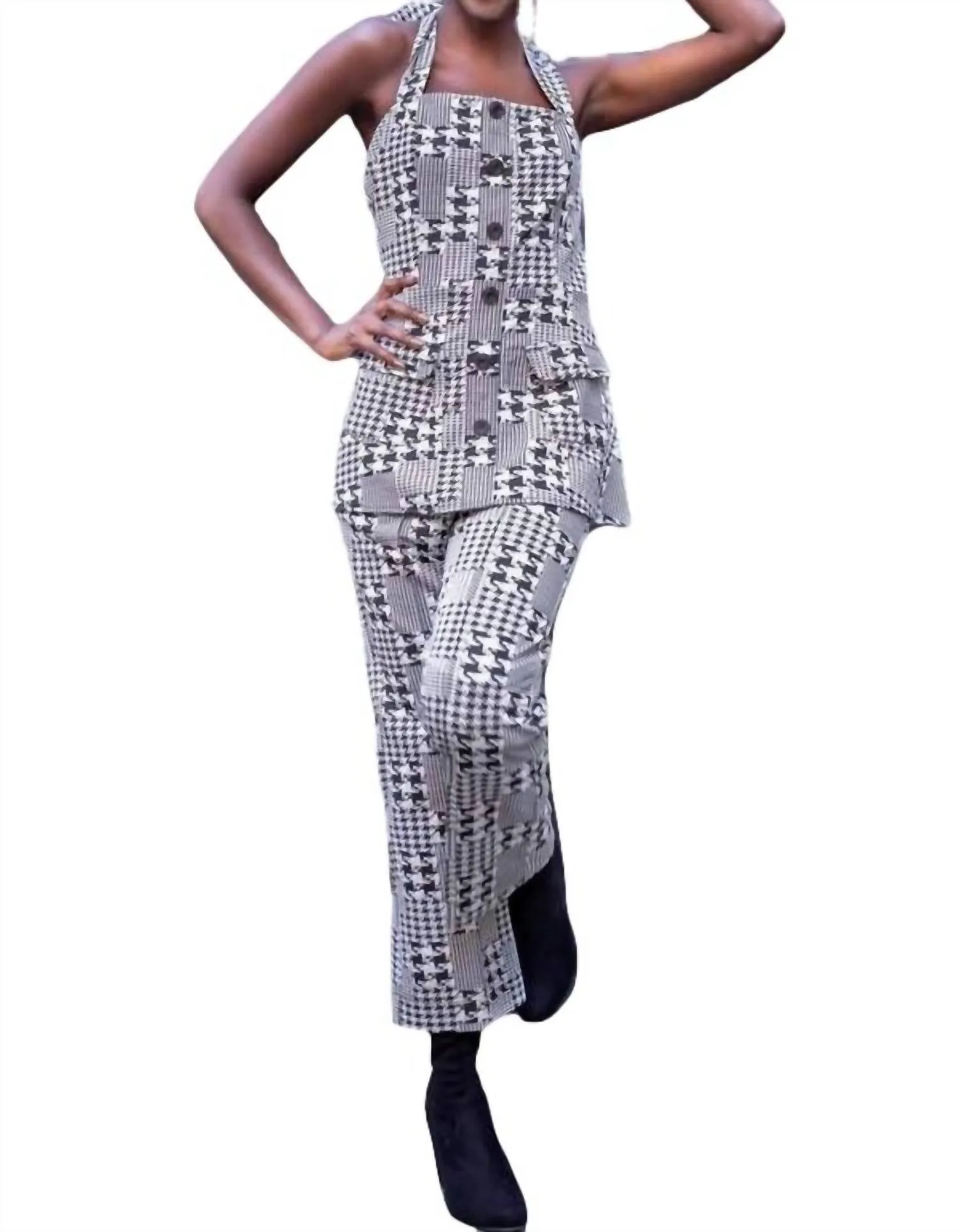 Plaid Pant Set In Black/white