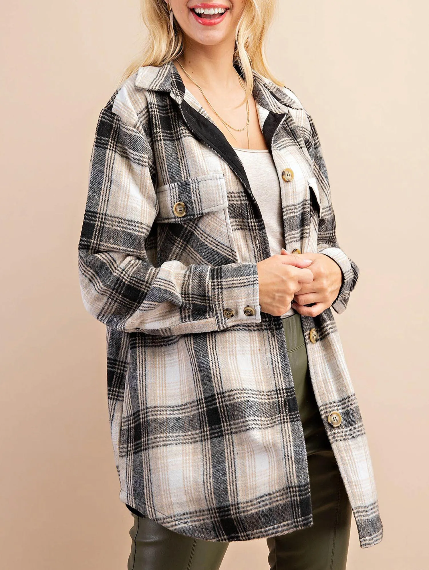 Plaid Shirt Jacket In Black/tan