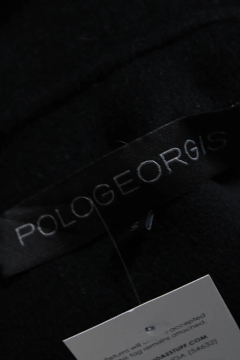 Pologeorgis Womens Mink Fur Trim Dolman Sleeve Maren Fleece Jacket Black