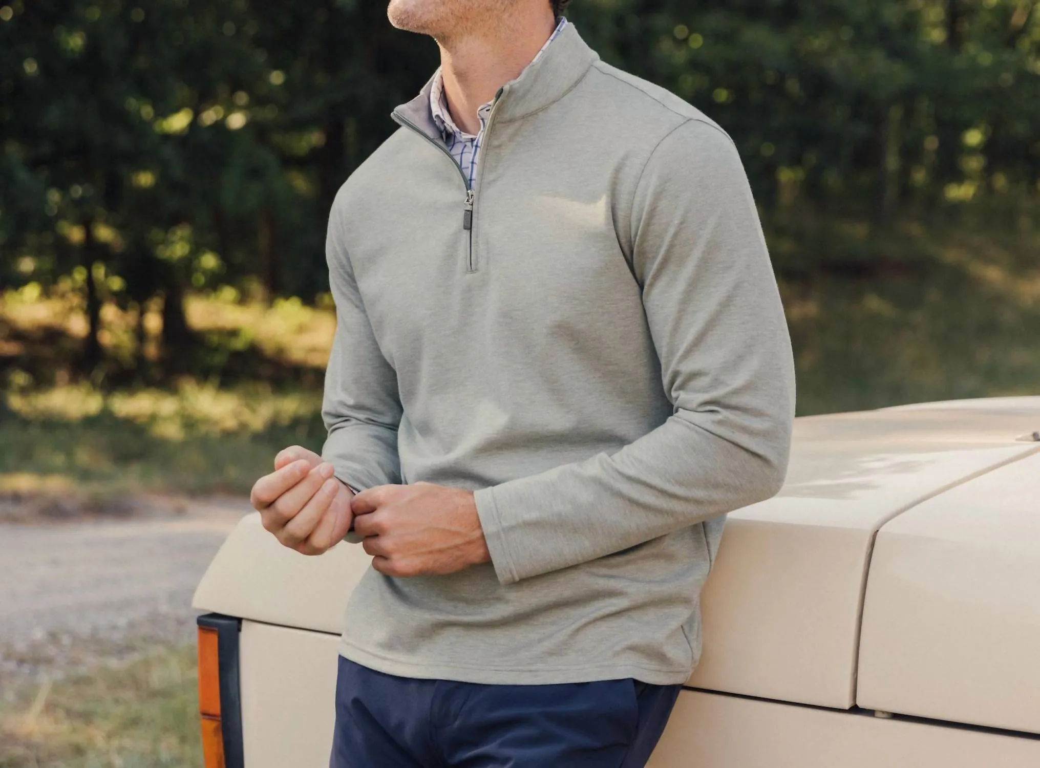 Proflex Quarter Zip Sweater In Sage Green Heather