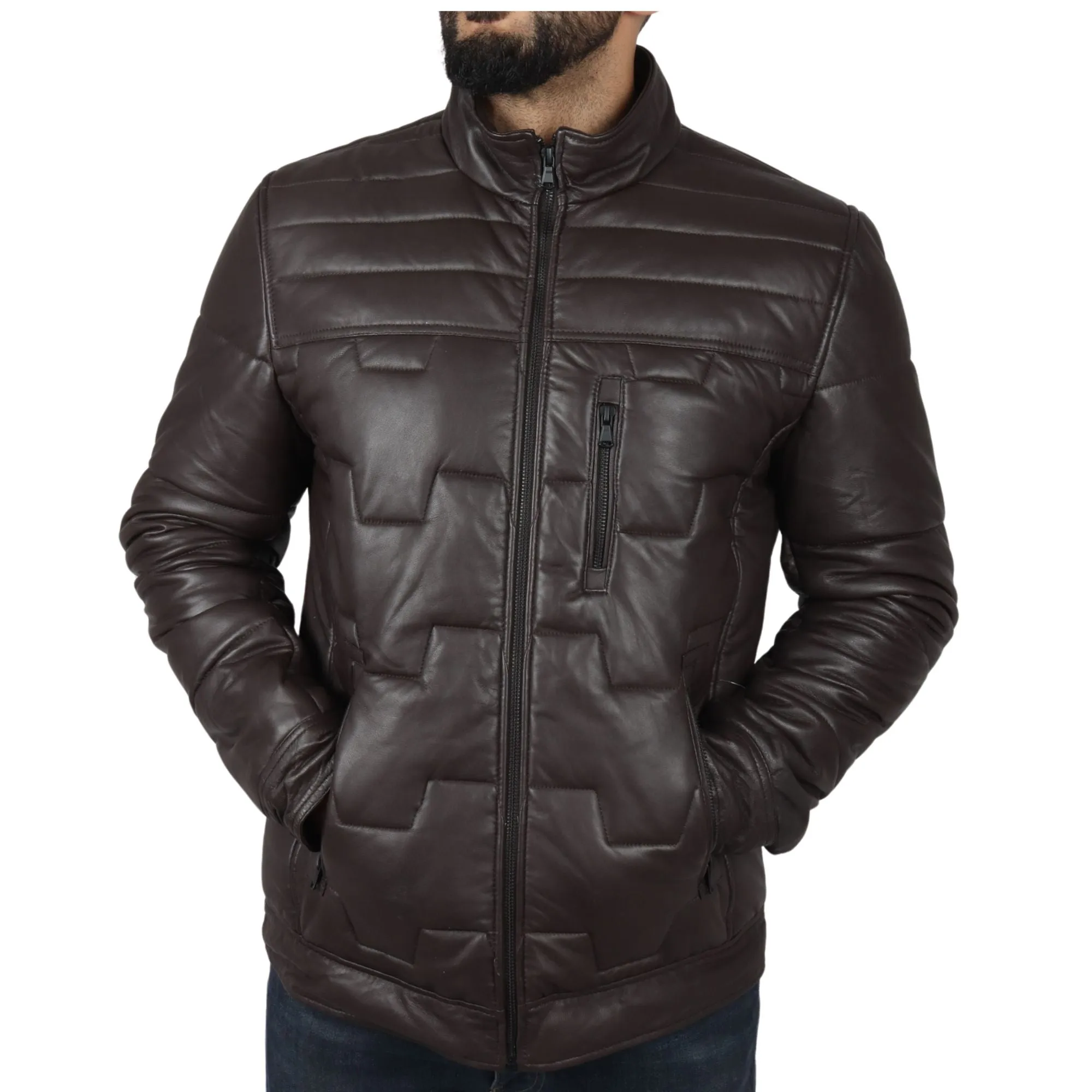 Quilted Padded Real Leather Safari Coat