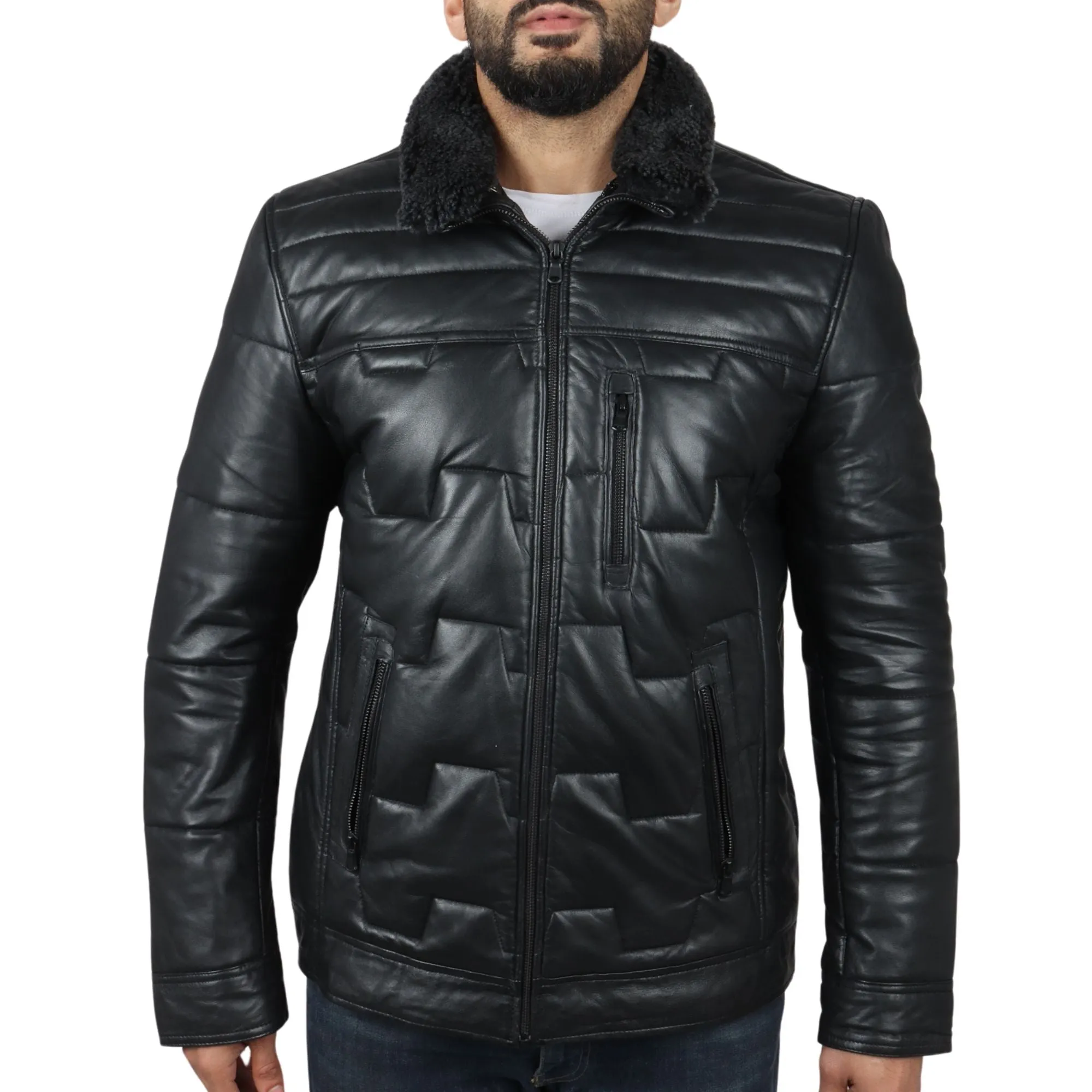 Quilted Padded Real Leather Safari Coat