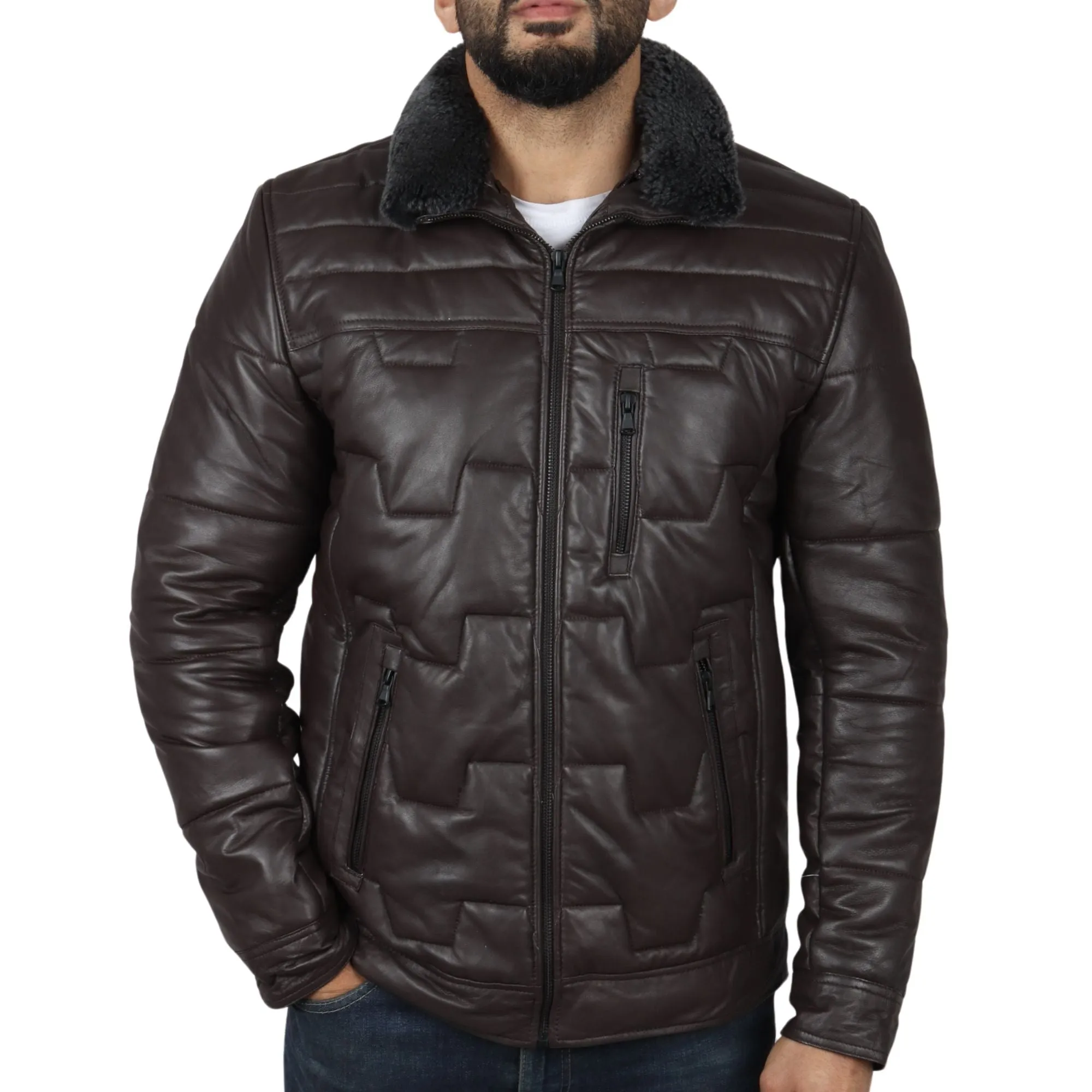 Quilted Padded Real Leather Safari Coat