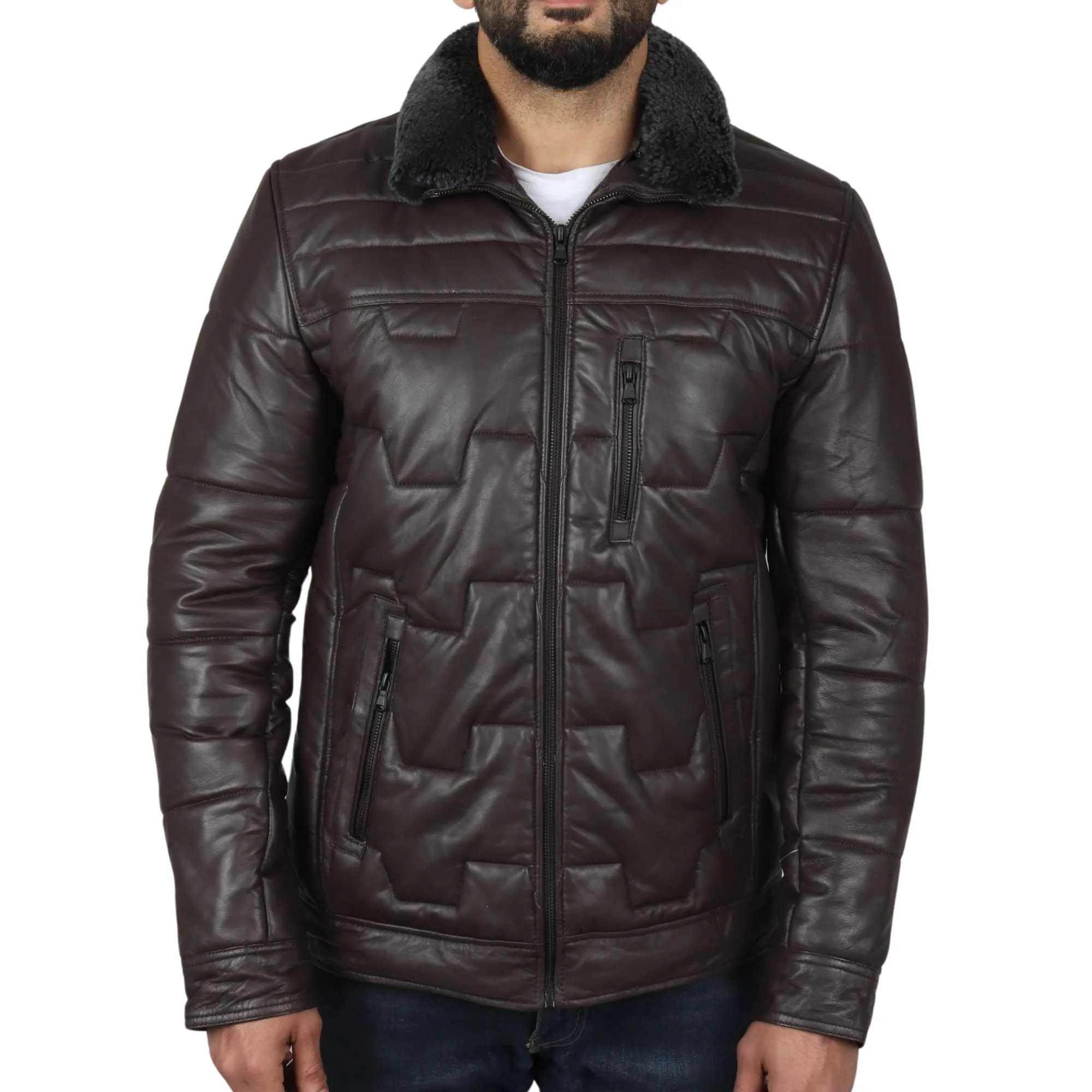 Quilted Padded Real Leather Safari Coat