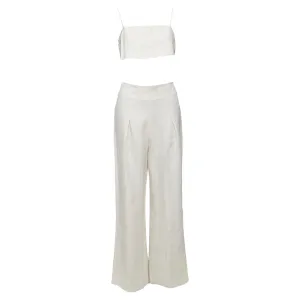 Reformation Linen Camisole Crop Top Wide Pants Set