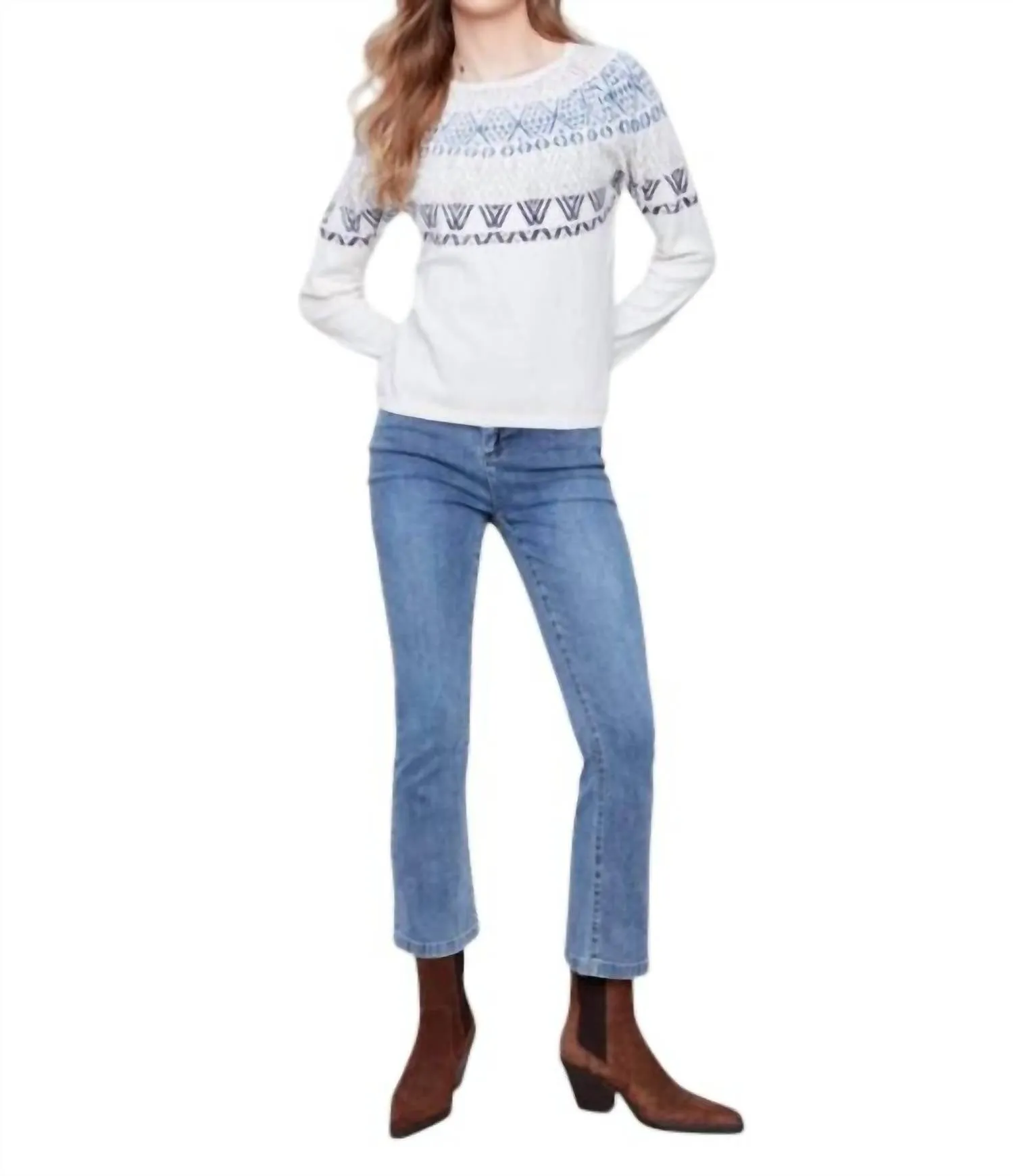 Reverse-Printed Ski Sweater In Ecru