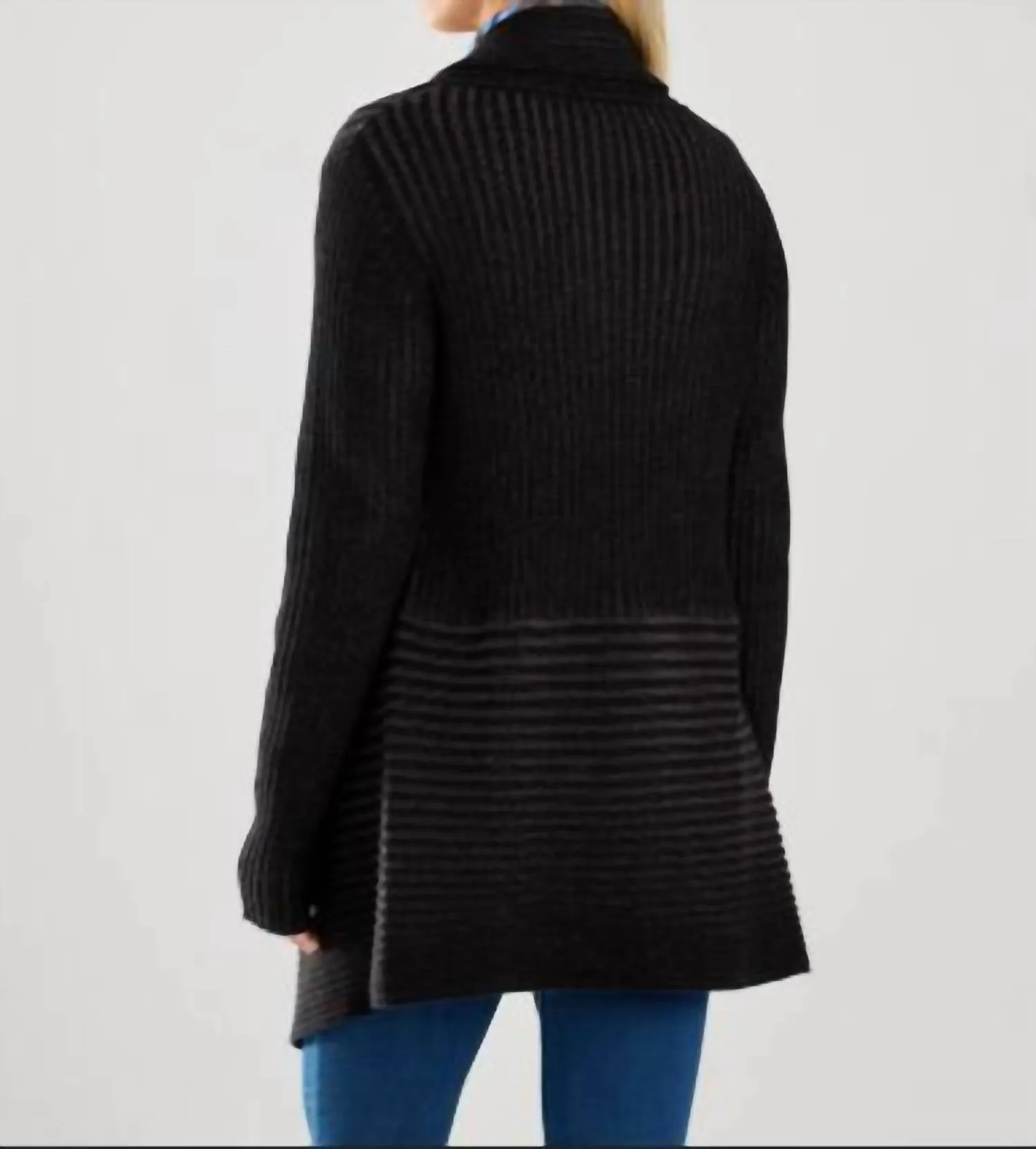 Rib Two Tone Cardigan In Black