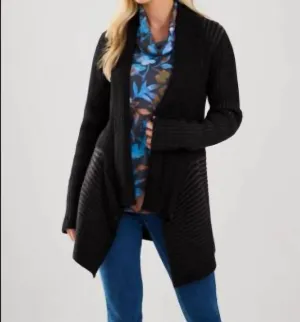 Rib Two Tone Cardigan In Black