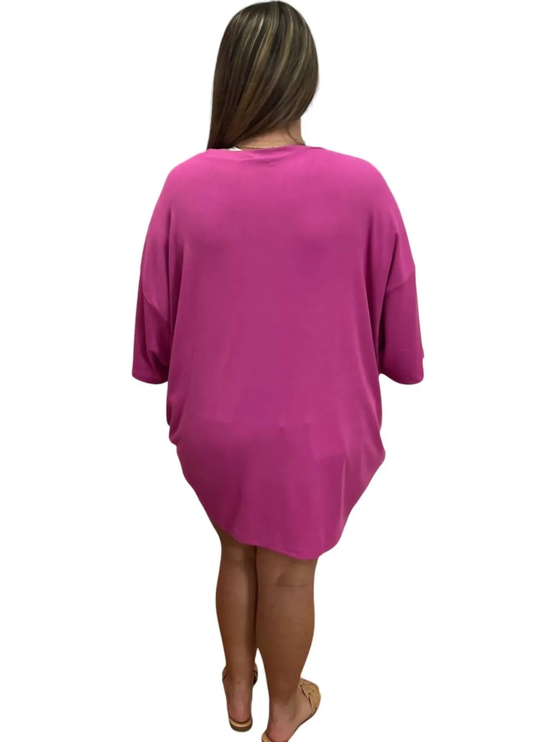 Ribbed Crew Knit Tunic Top In Mulberry