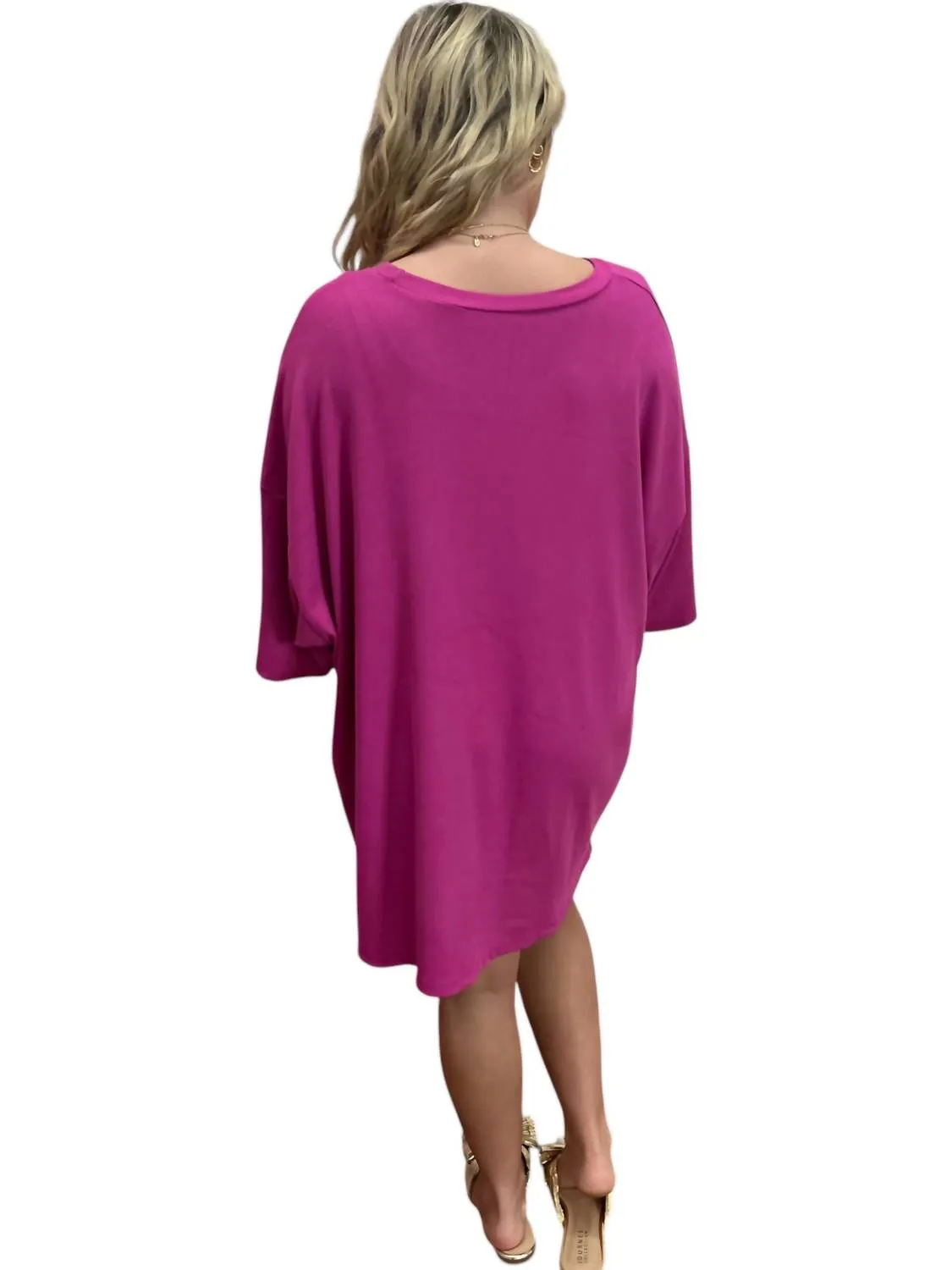 Ribbed Crew Knit Tunic Top In Mulberry