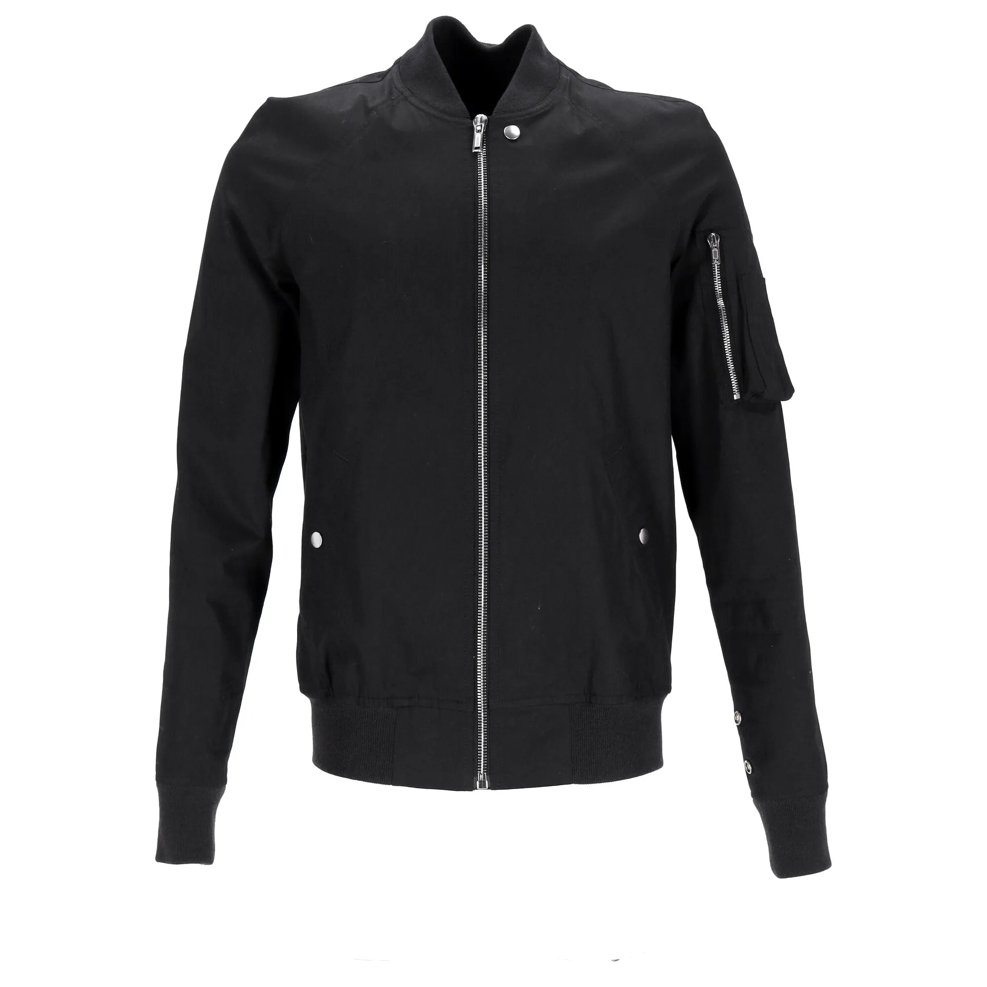 Rick Owens Zipped Bomber Jacket with Arm Pocket in Black Cotton