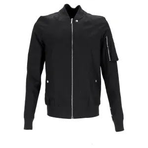 Rick Owens Zipped Bomber Jacket with Arm Pocket in Black Cotton