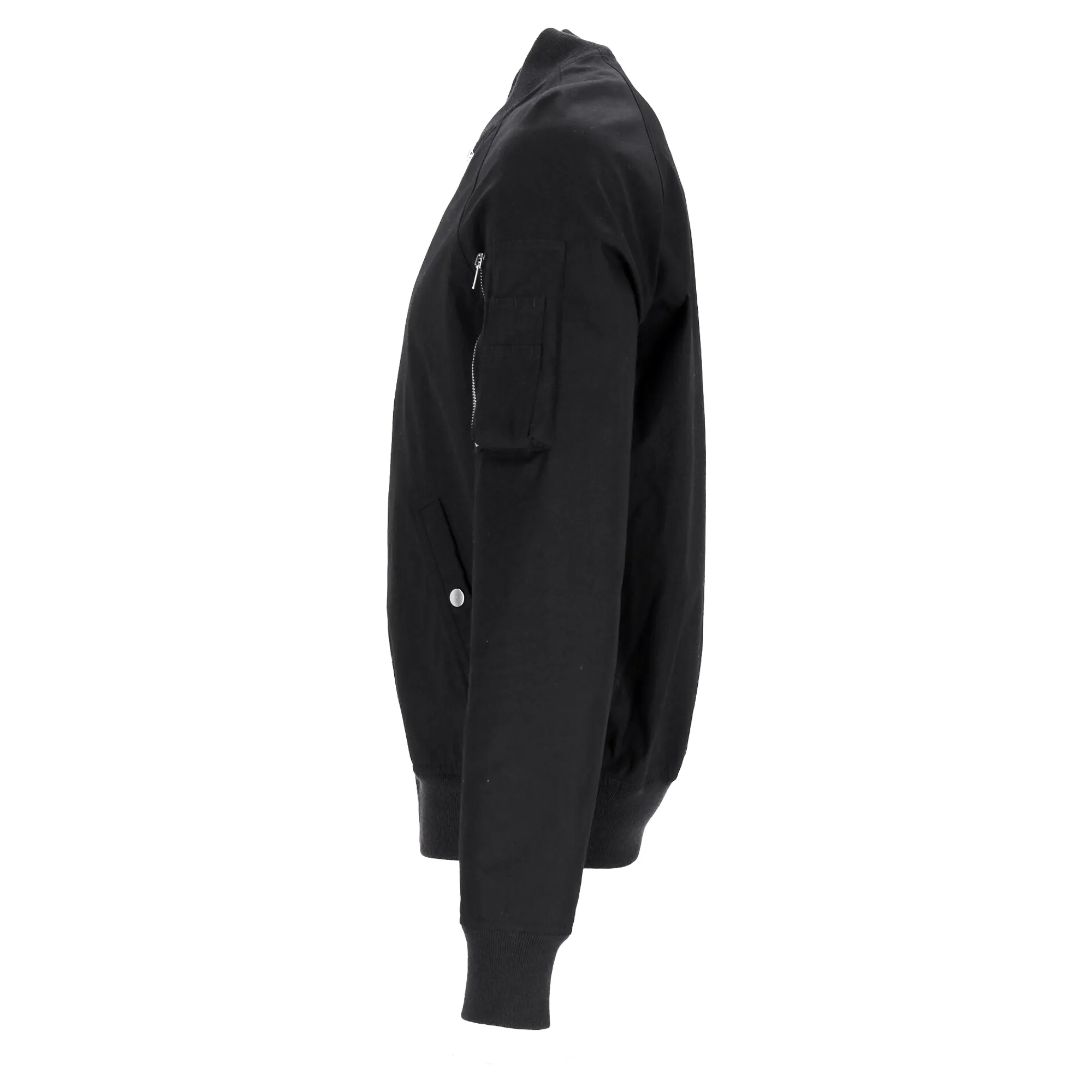Rick Owens Zipped Bomber Jacket with Arm Pocket in Black Cotton