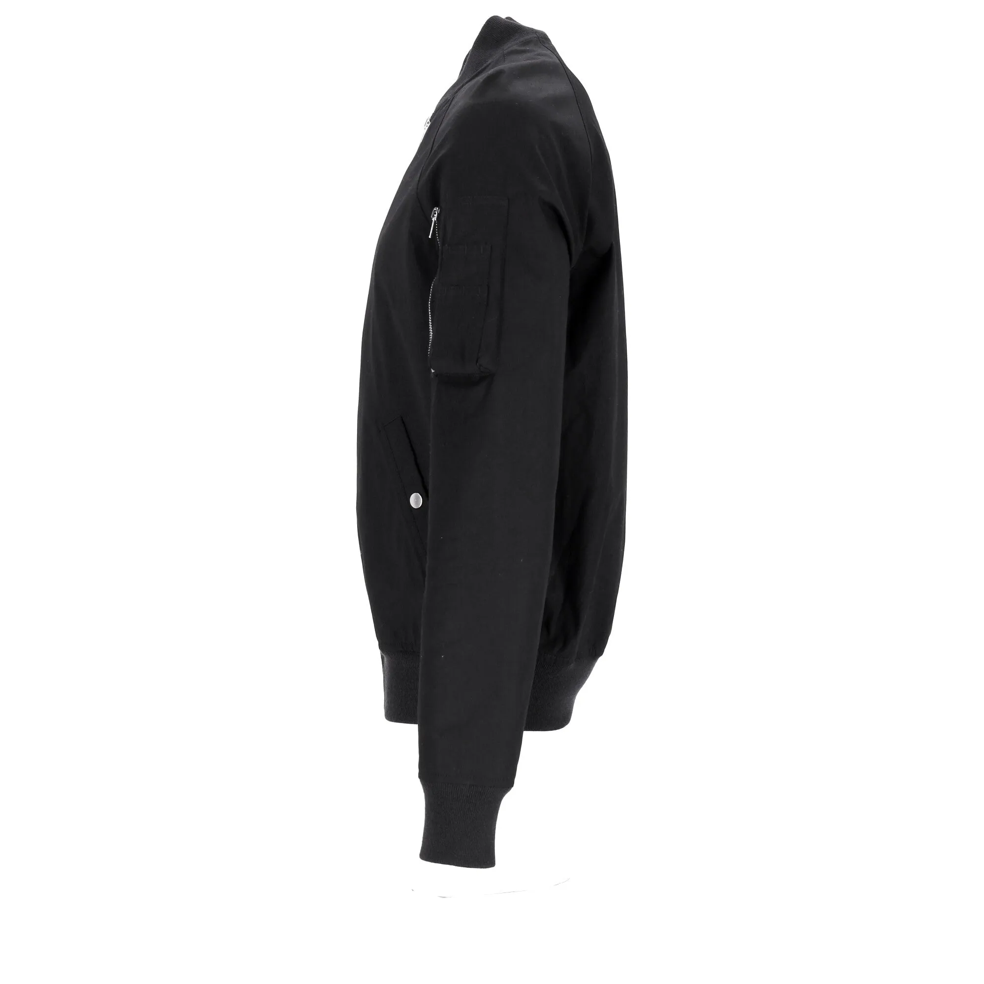 Rick Owens Zipped Bomber Jacket with Arm Pocket in Black Cotton