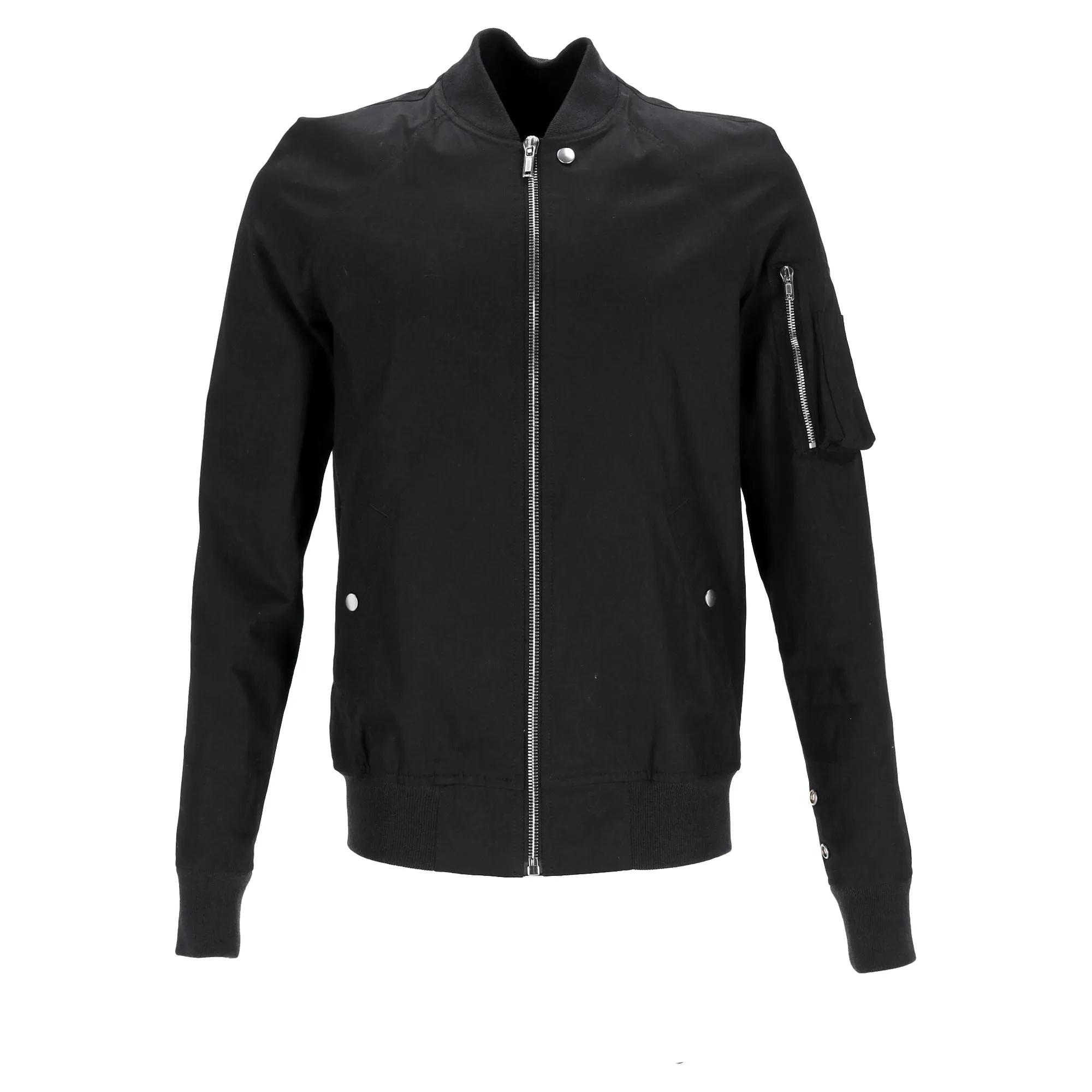 Rick Owens Zipped Bomber Jacket with Arm Pocket in Black Cotton