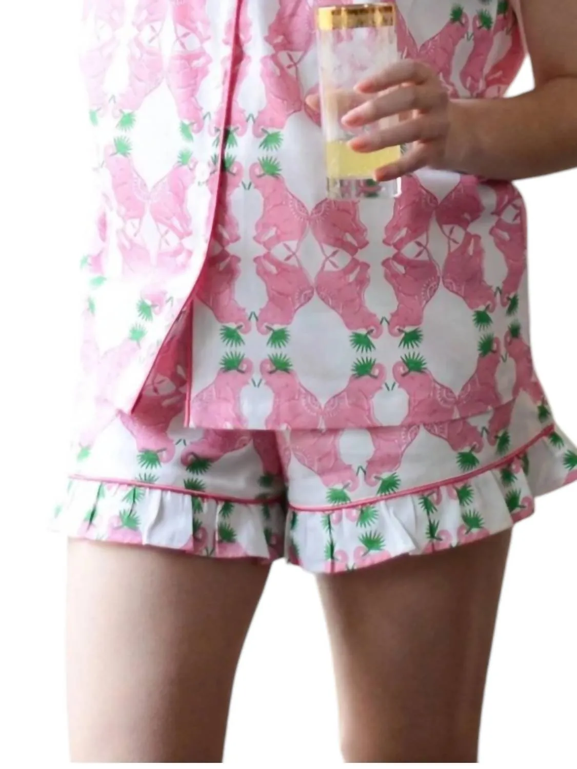 Ruffled Pajama Summer Set In Elephants At Play