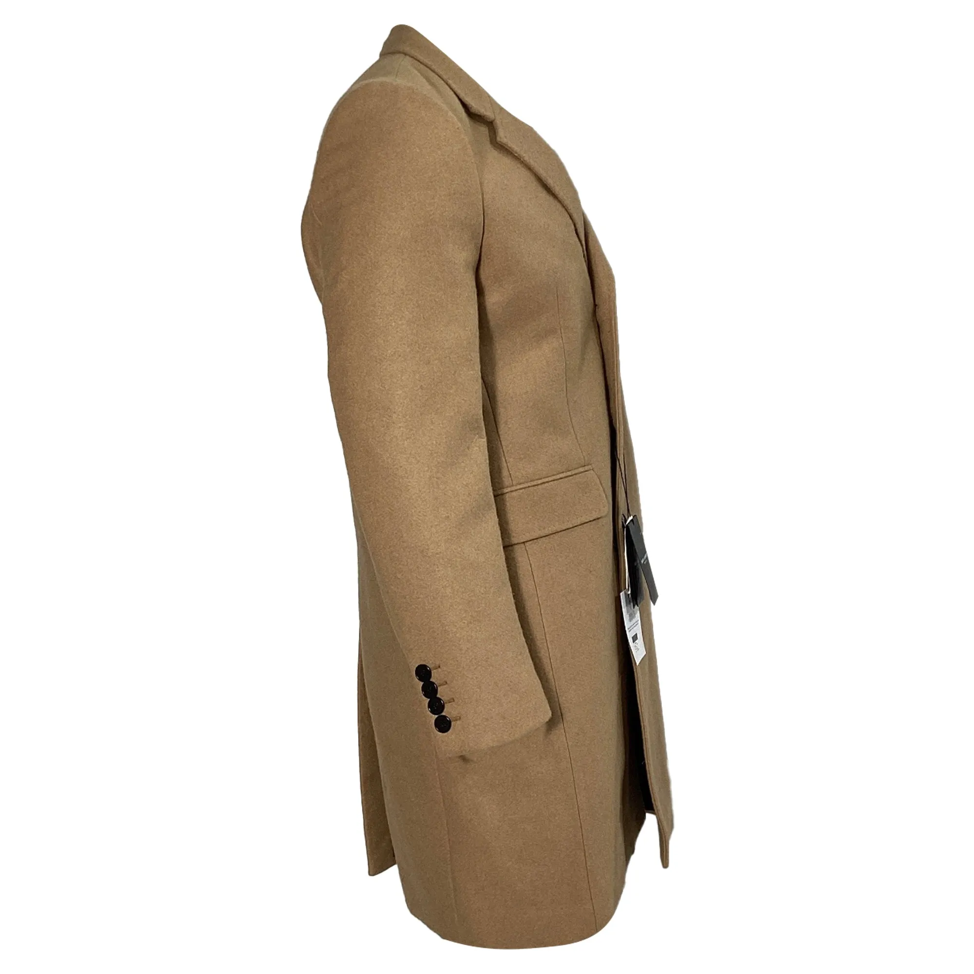 Saint Laurent Slim Fit Chesterfield Coat in Beige Wool