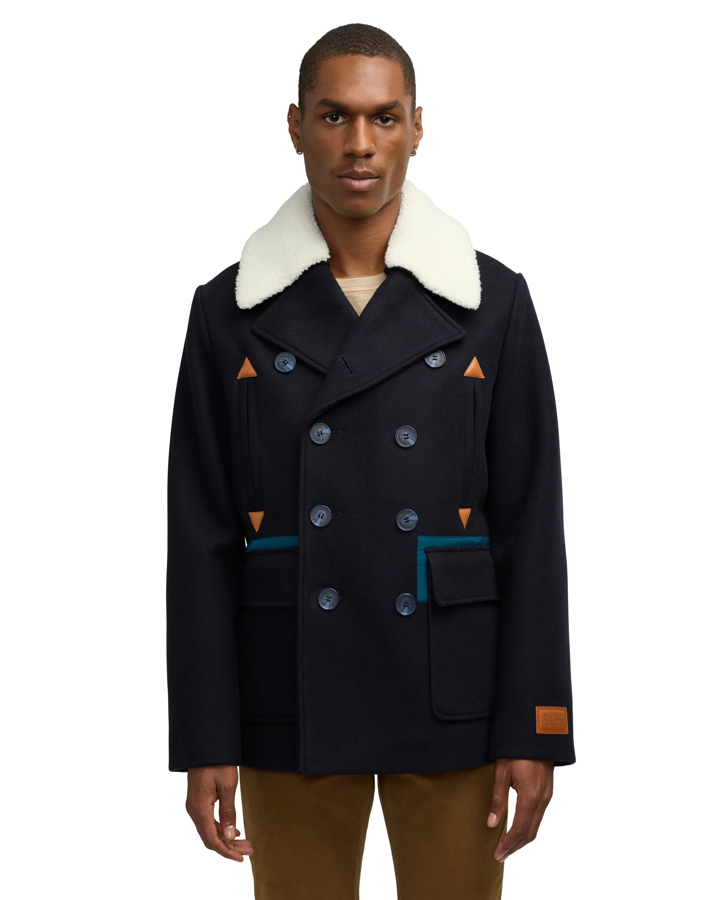 Scotch & Soda Men's Izak Peacoat With Contrast Detail And Removable  Collar
